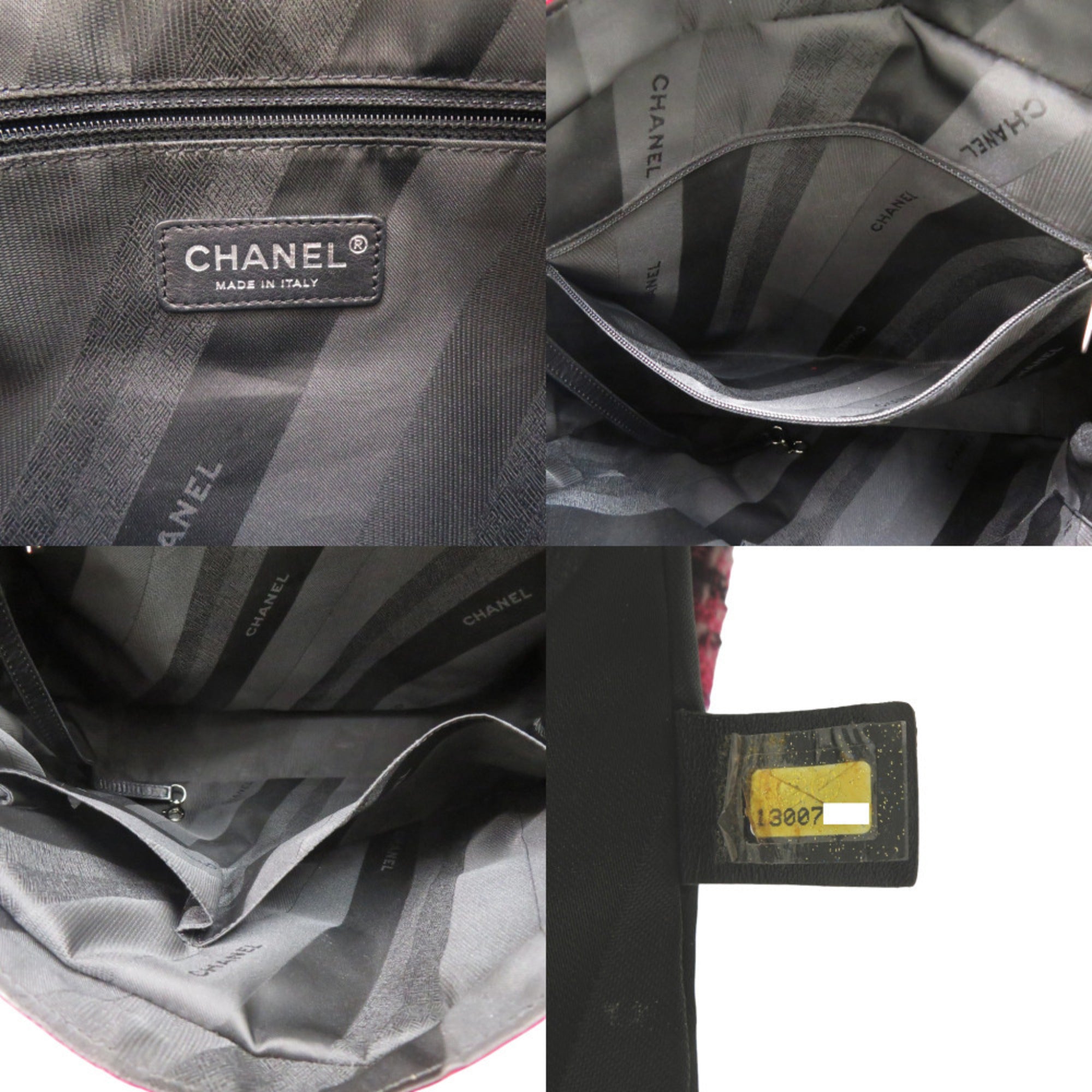 Chanel Black Pink Leather Tweed Handbag (Pre-Owned)
