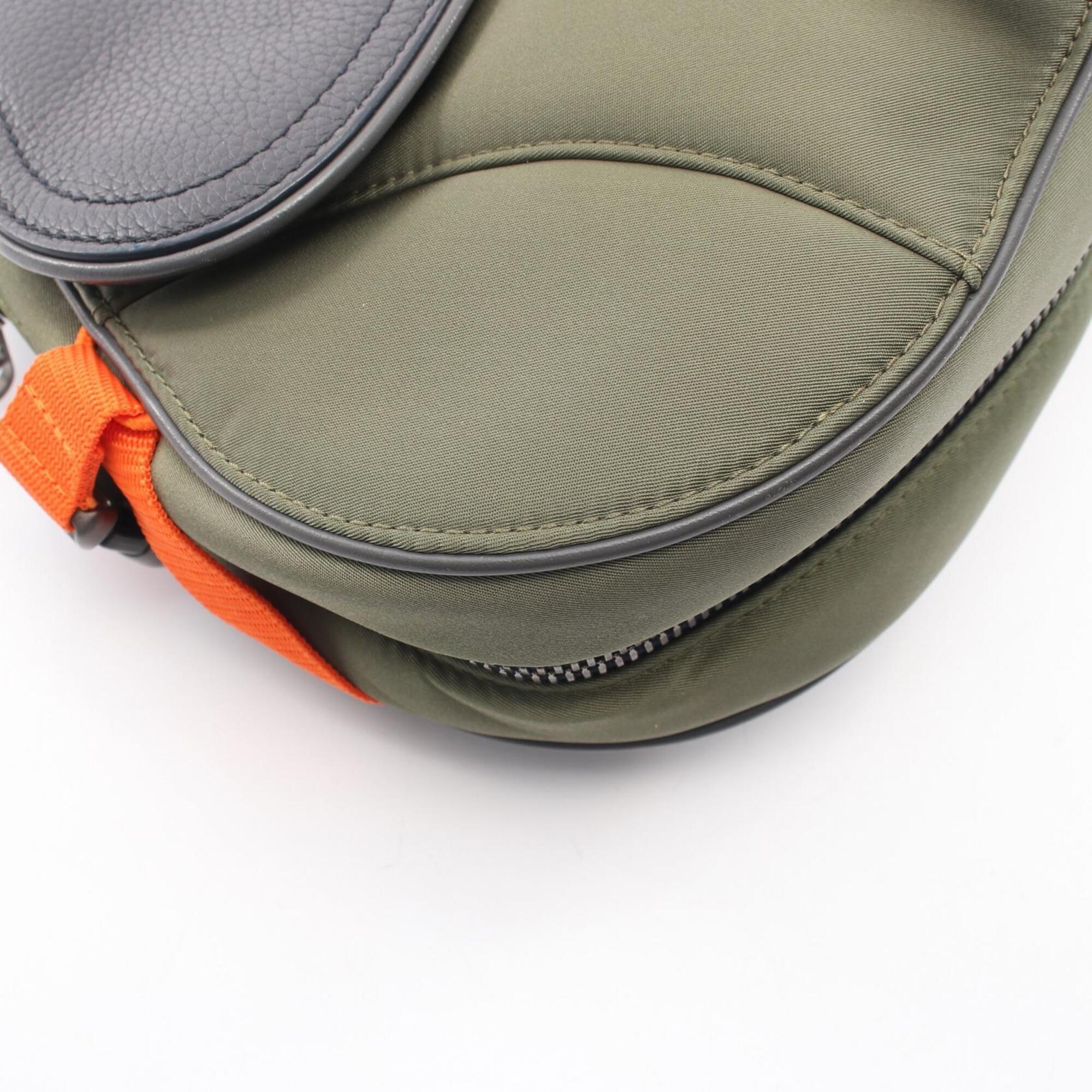 Christian Dior Gray Khaki Nylon Leather Fanny Pack Handbag Saddle Bag (Pre-Owned)