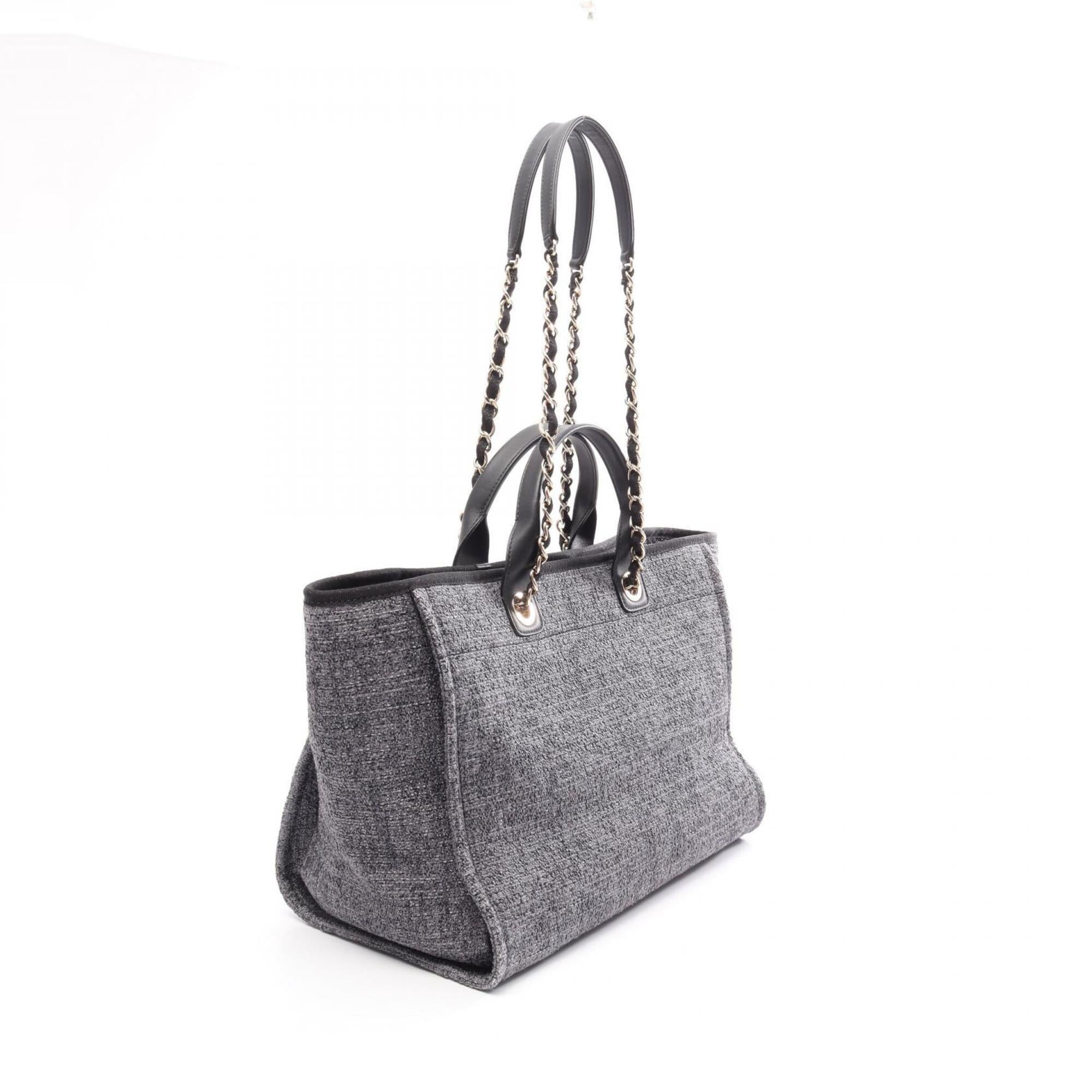 Chanel Black Gray Canvas Leather Handbag Tote Bag (Pre-Owned)