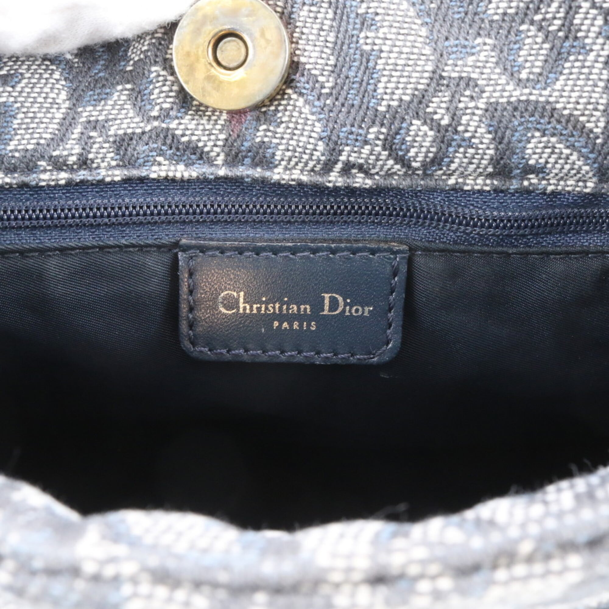 Christian Dior Navy Leather Canvas Handbag Shoulder Bag Tote Bag (Pre-Owned)