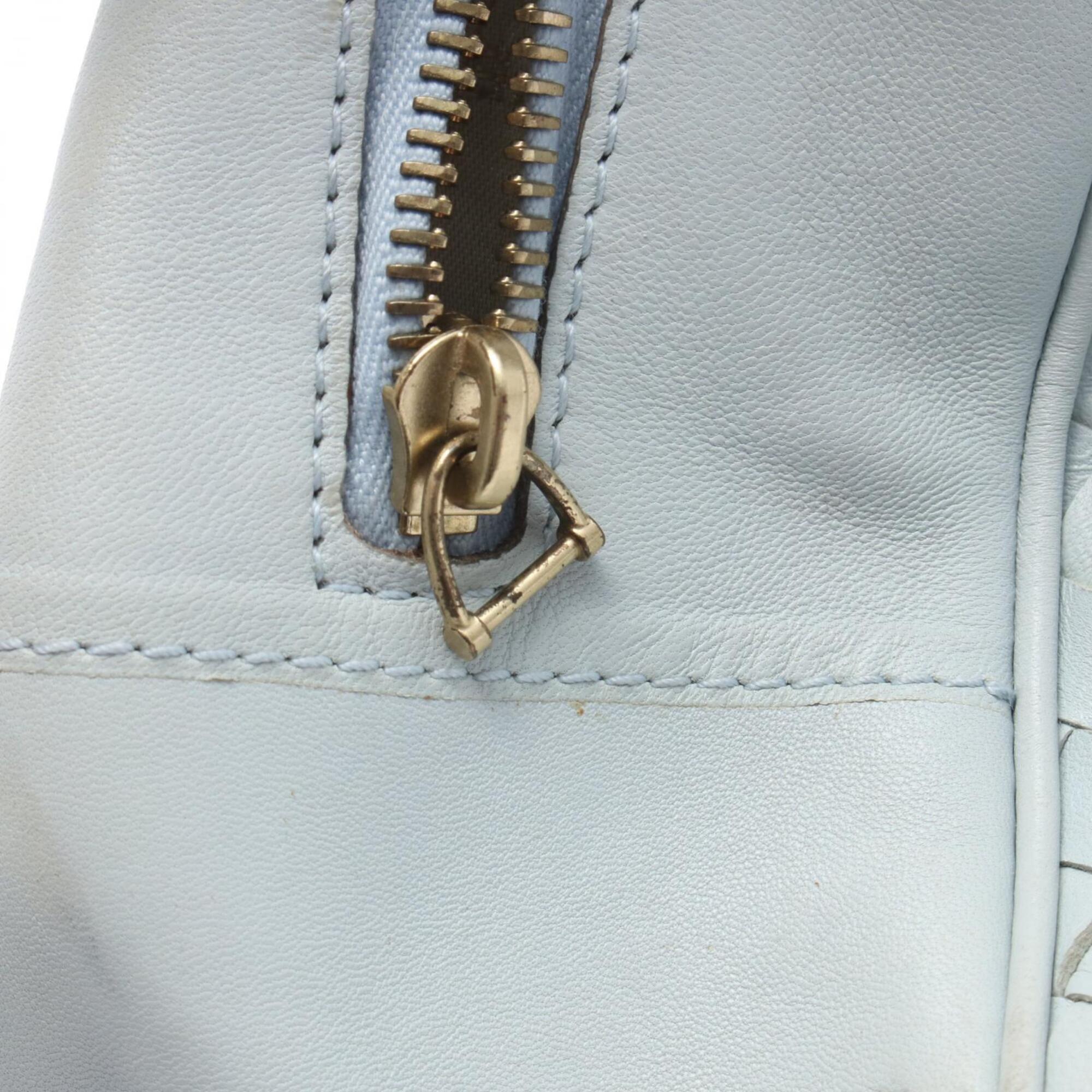 Bottega Veneta Blue Leather Boston Bag Handbag (Pre-Owned)