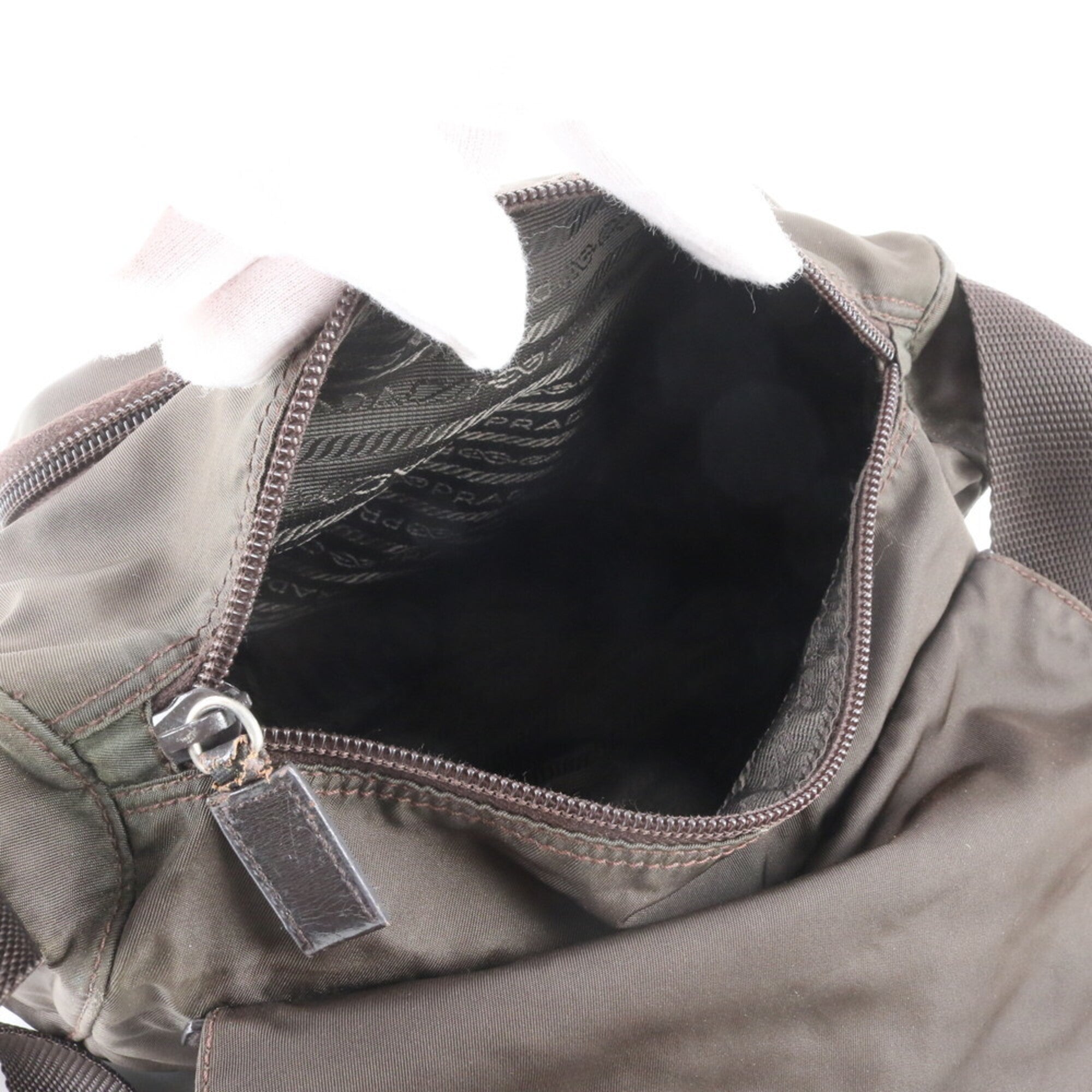 Prada Brown Green Khaki Nylon Leather Messenger Bag Shoulder Bag (Pre-Owned)