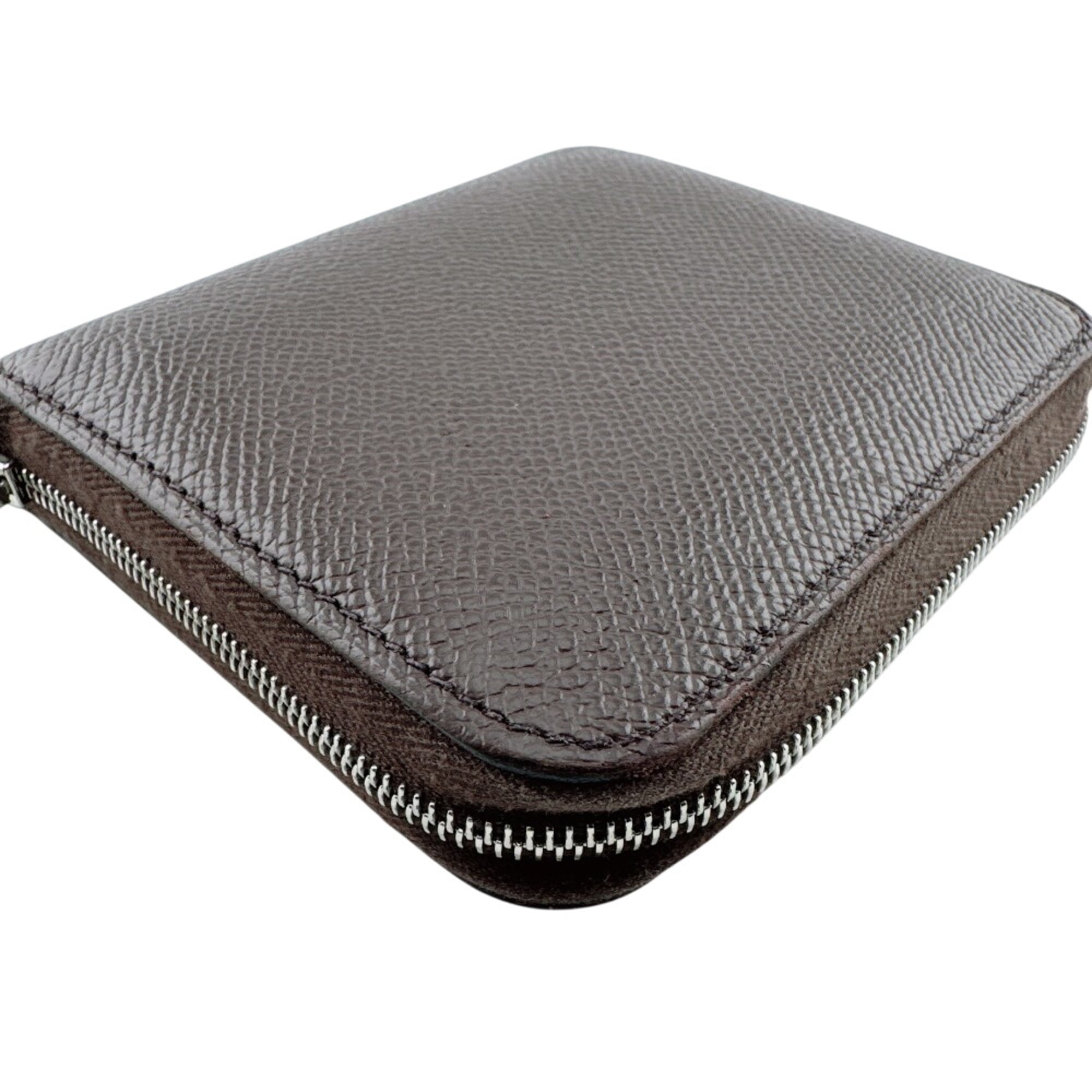 Hermes Azap Brown Leather Silk Coin Purse/Coin Case (Pre-Owned)