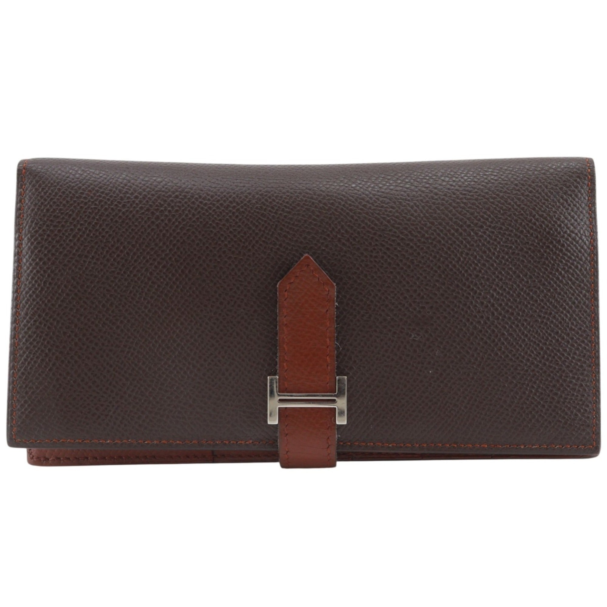 Hermes Bicolor Brown Epsom Leather Long Wallet (Bi-Fold) (Pre-Owned)