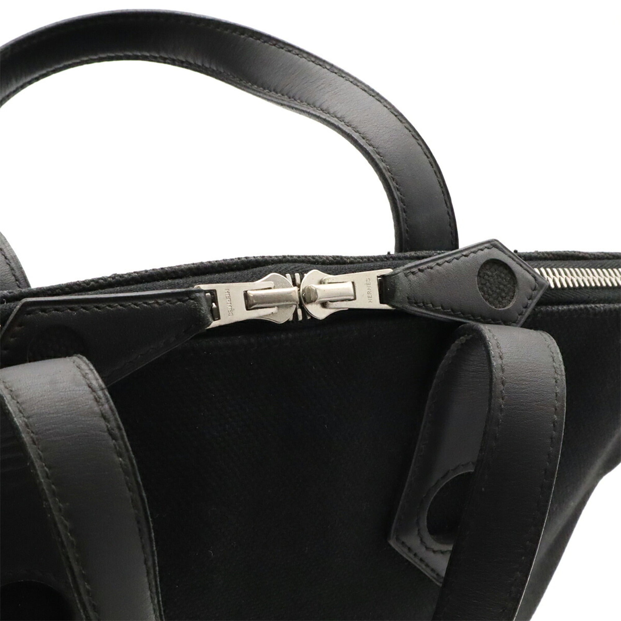 Hermes Black Canvas Handbag Tote Bag (Pre-Owned)