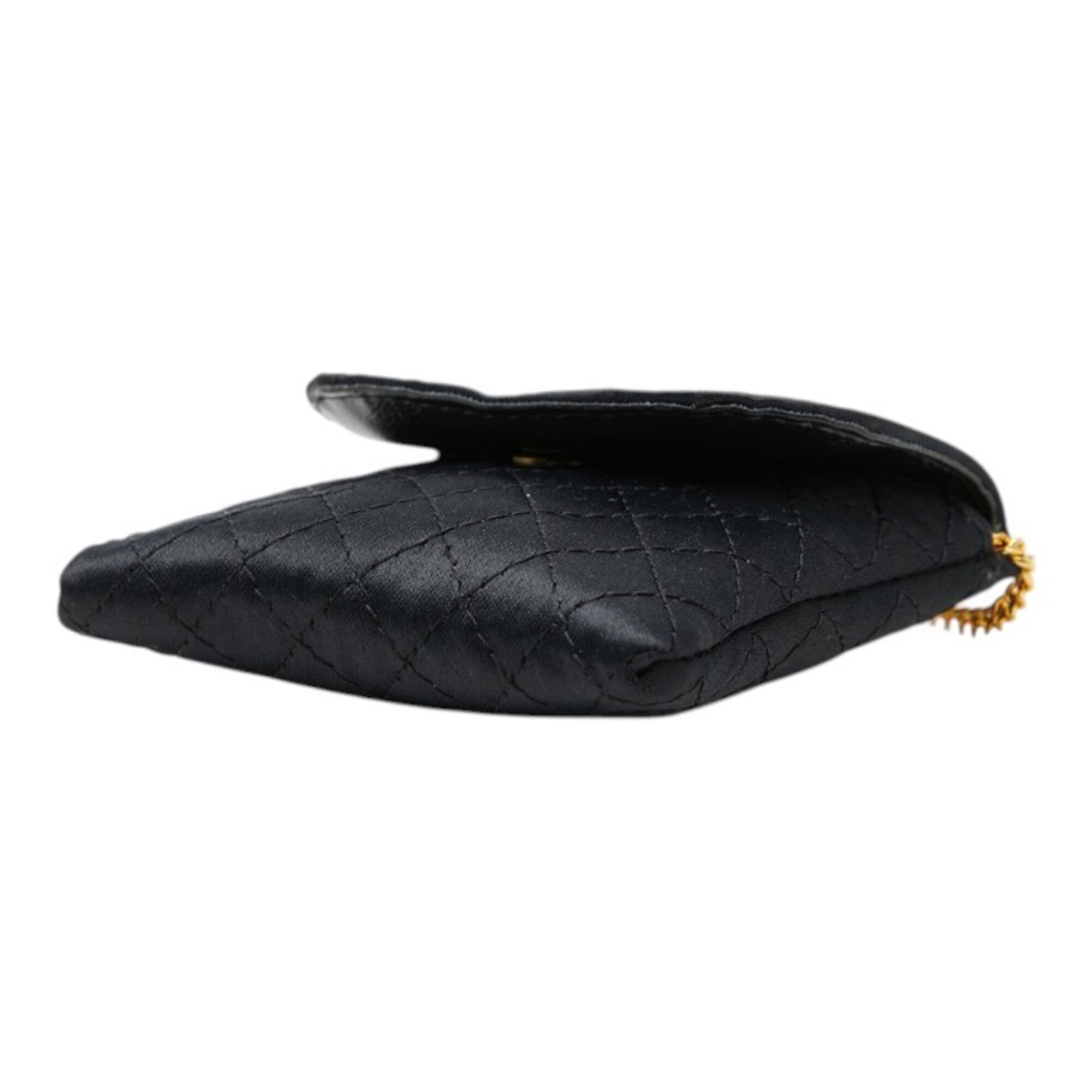 Chanel Black Satin Leather Pouch Shoulder Bag (Pre-Owned)