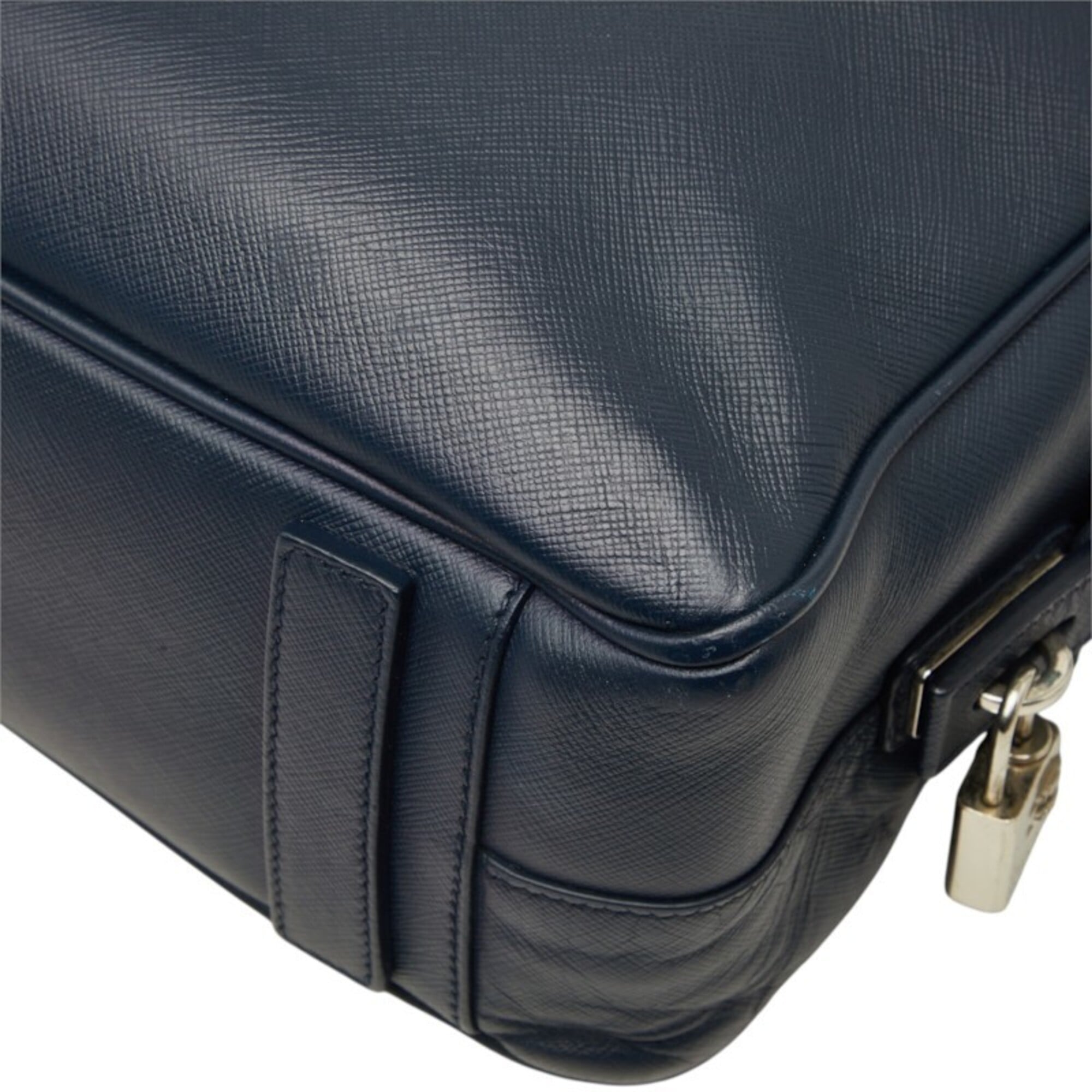 Prada Navy Saffiano Triangle Leather Briefcase (Pre-Owned)