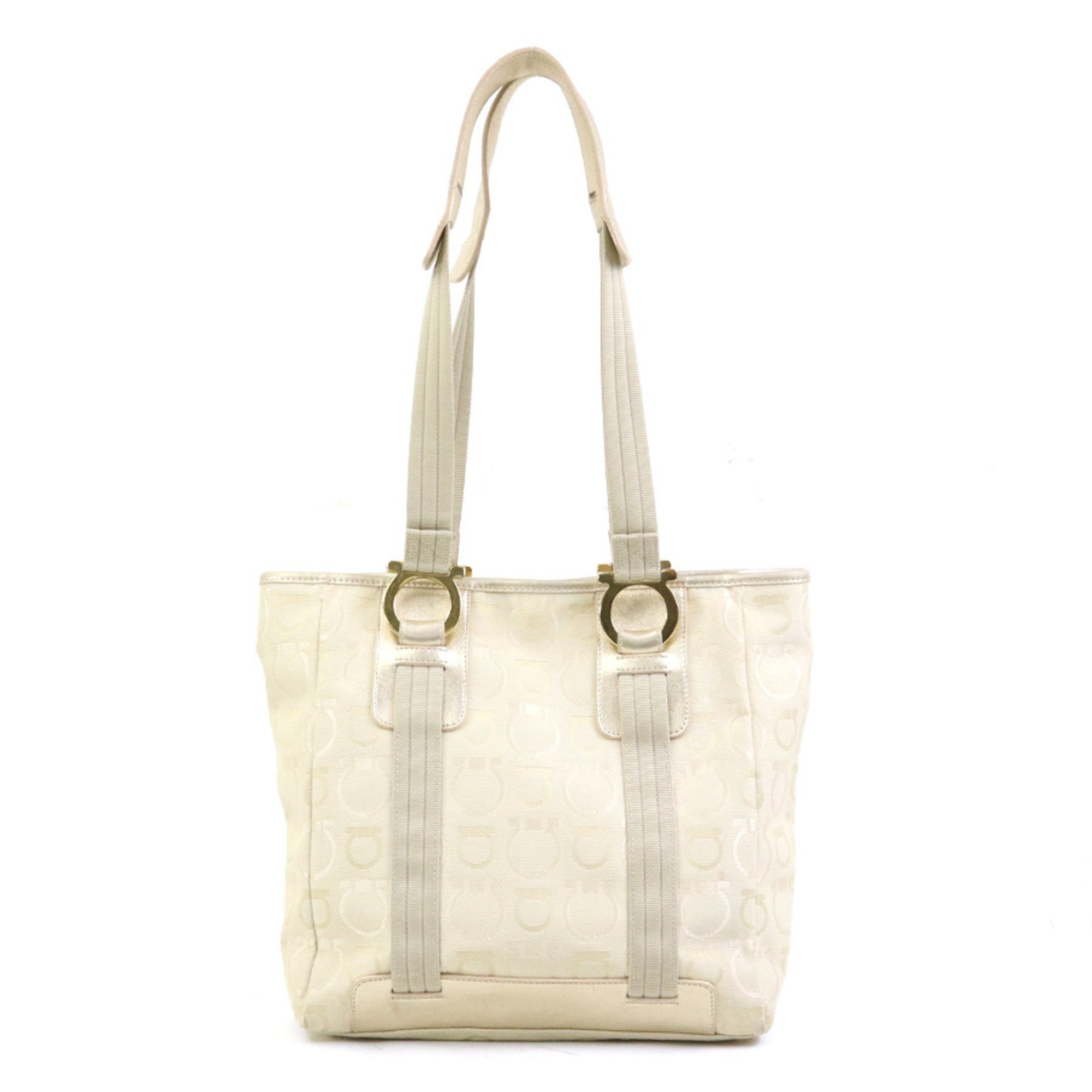 Salvatore Ferragamo Light Beige Canvas Leather Shoulder Bag (Pre-Owned)