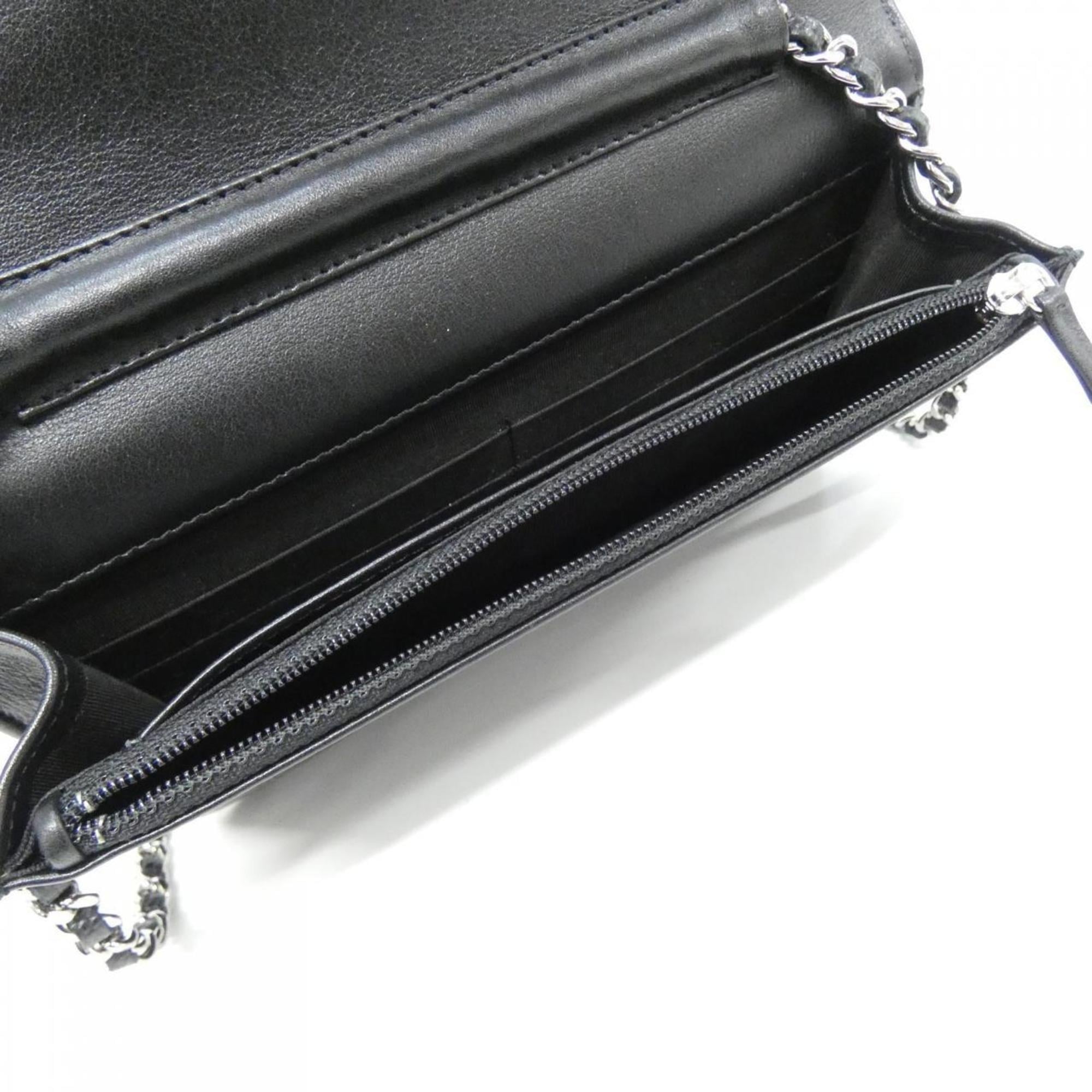 Chanel Black Grained Calfskin Chain/Shoulder Wallet (Pre-Owned)