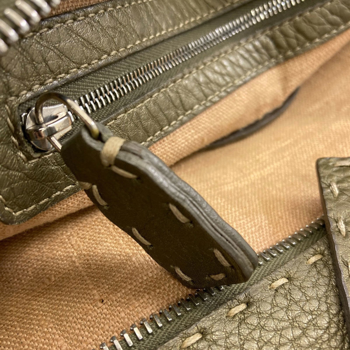 Fendi Selleria Khaki Leather Handbag (Pre-Owned)