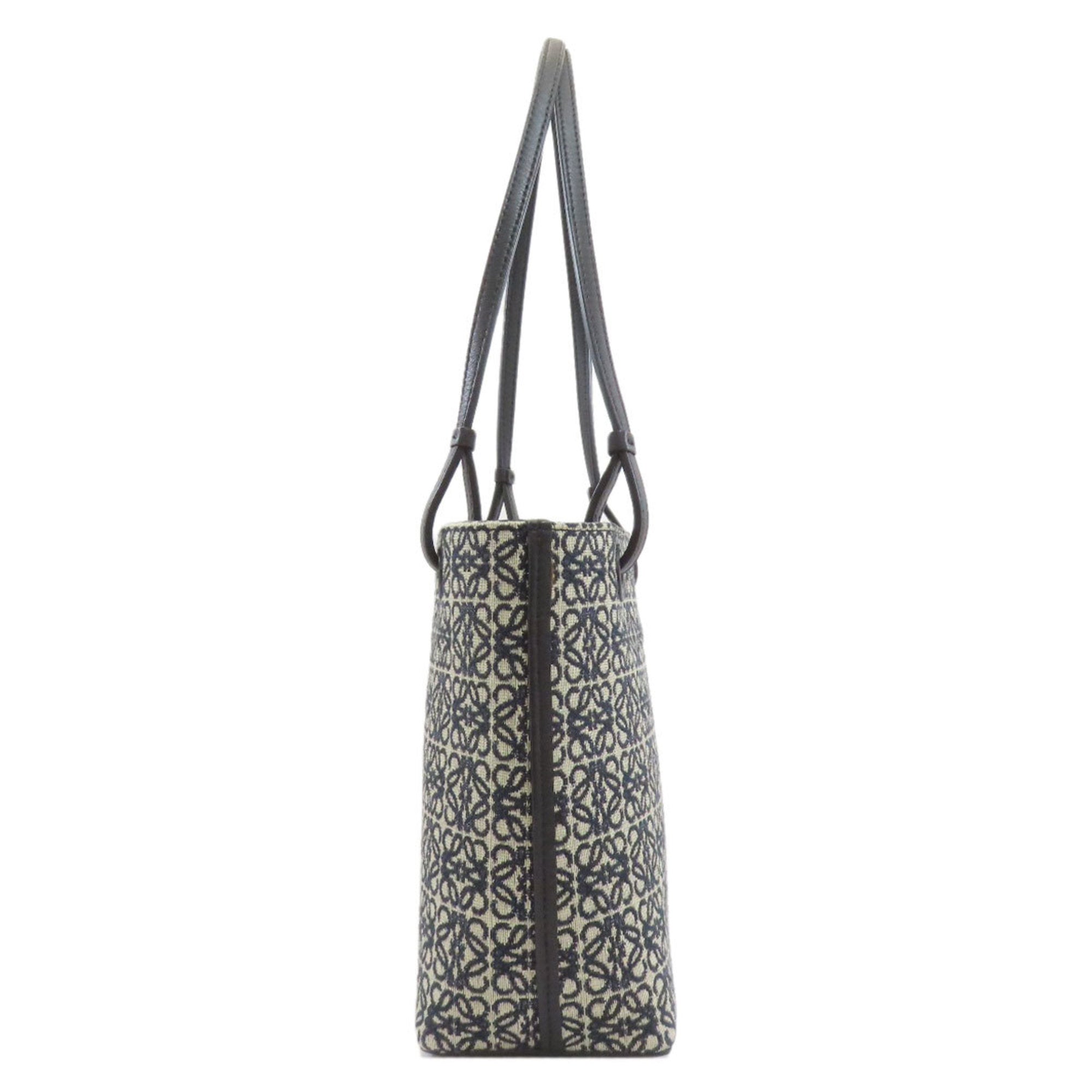 Loewe Beige Black Navy Canvas Leather Tote Bag (Pre-Owned)