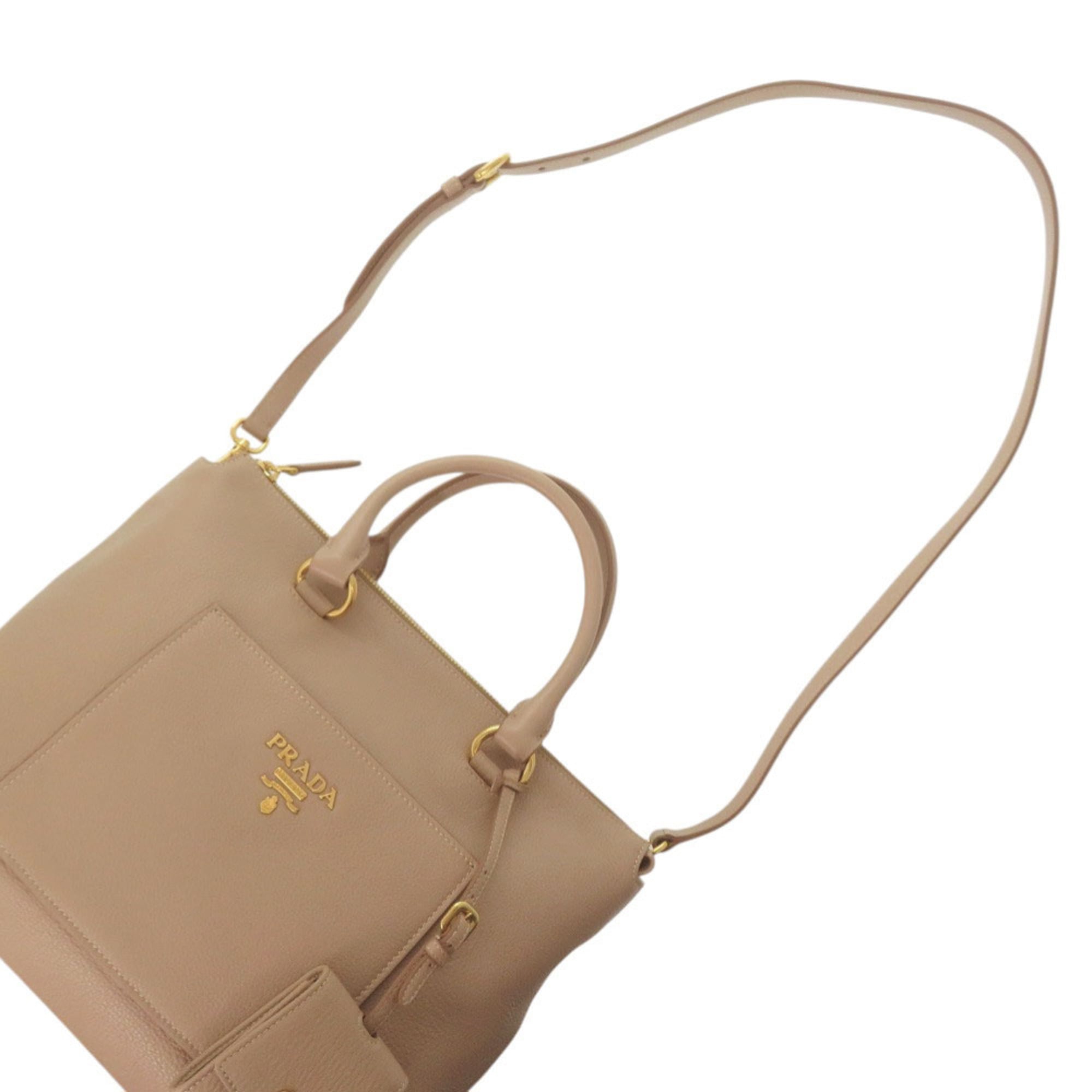 Prada Beige Leather Handbag Shoulder Bag (Pre-Owned)