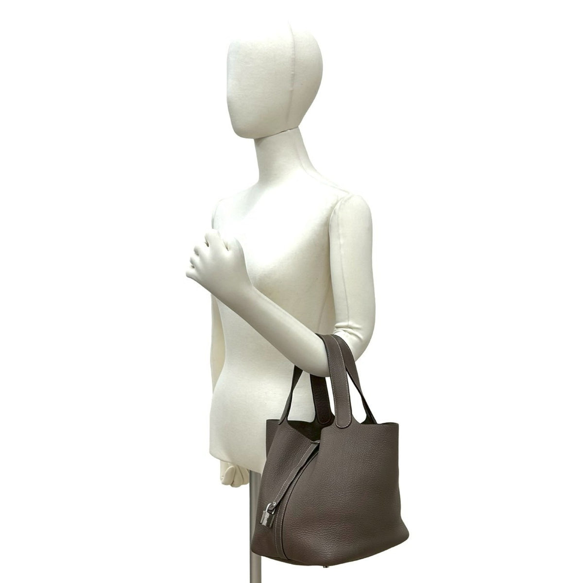 Hermes Beige Gray Taurillon Clemence Leather Handbag Tote Bag (Pre-Owned)