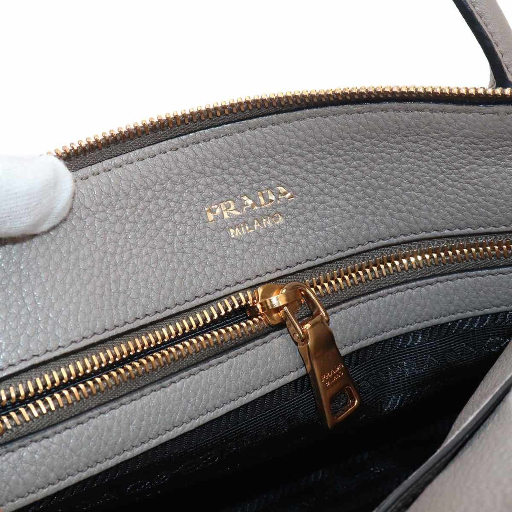 Prada Gray Leather Handbag Shoulder Bag (Pre-Owned)