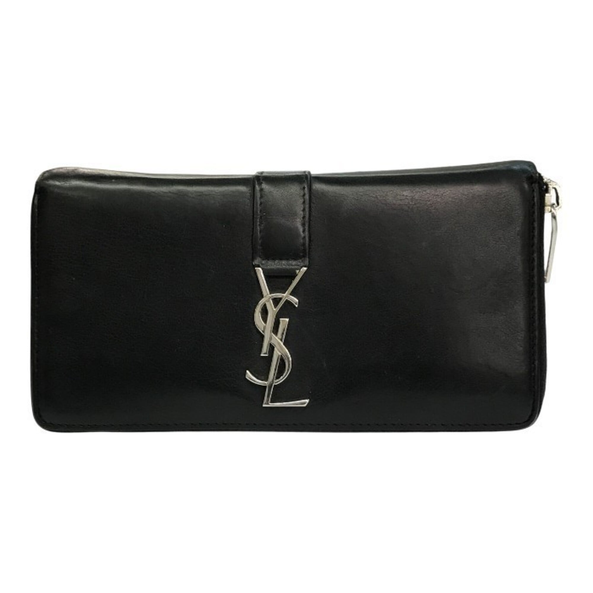 Saint Laurent Black Leather Long Wallet (Bi-Fold) (Pre-Owned)