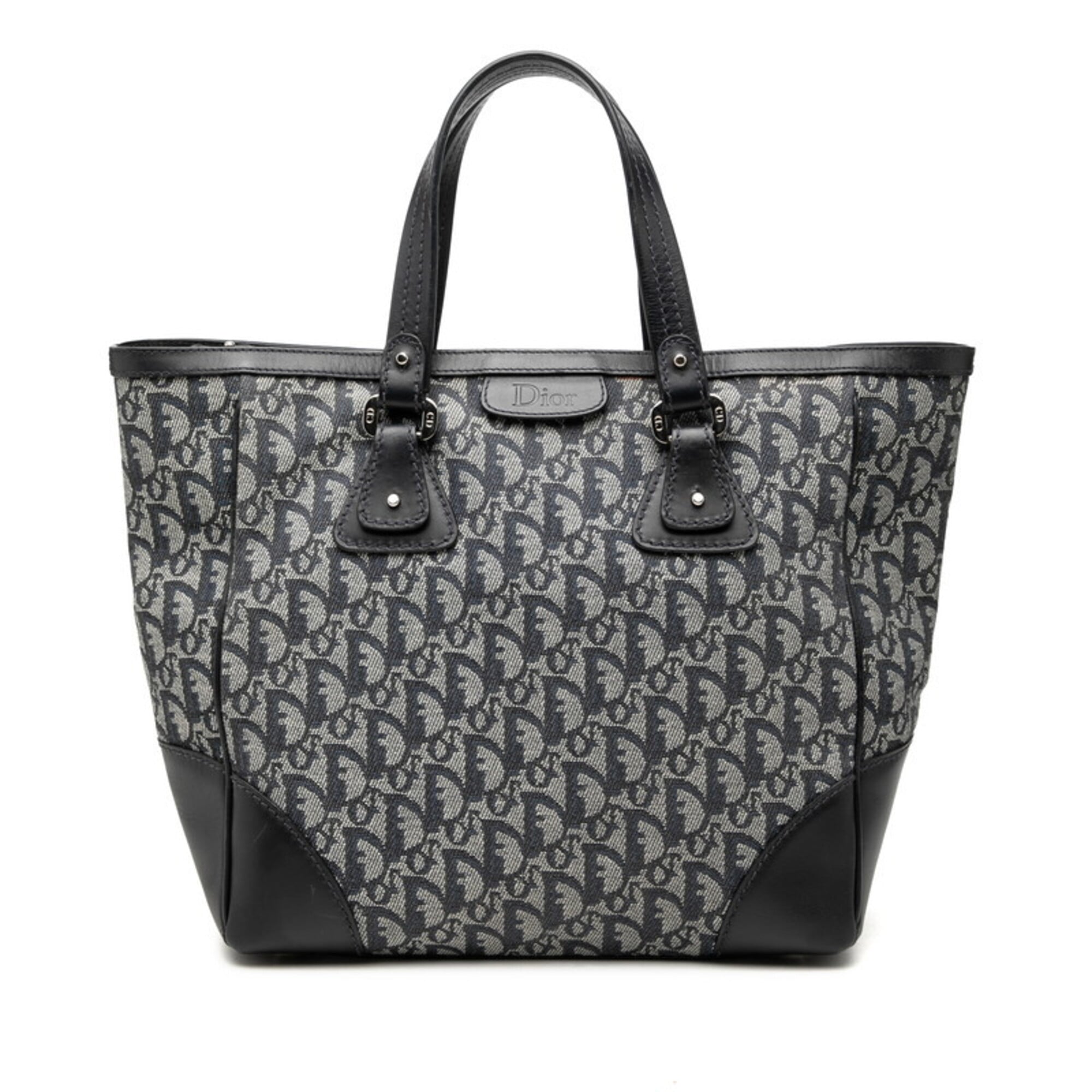 Christian Dior Navy Canvas Leather Handbag Tote Bag (Pre-Owned)