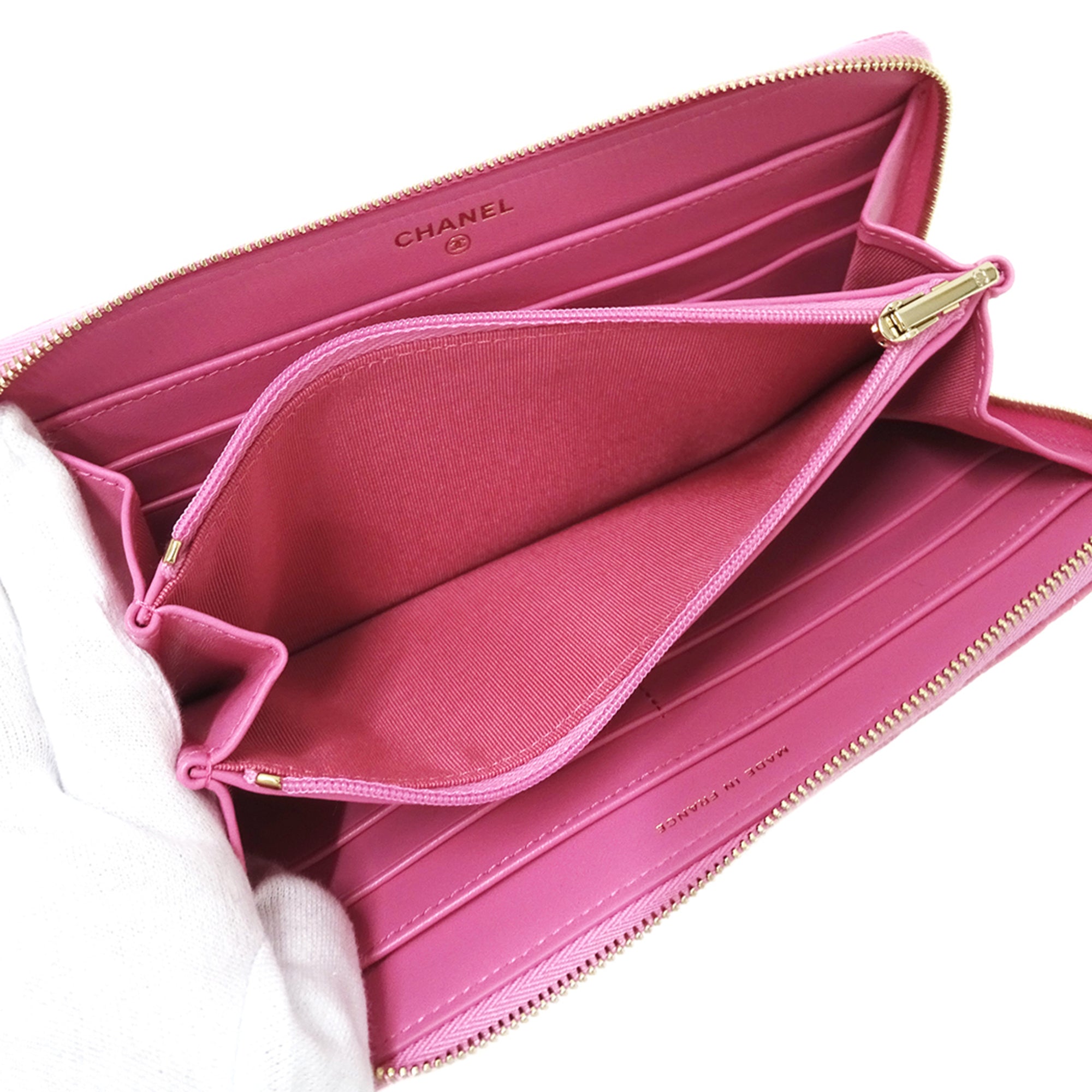 Chanel Pink Grained Calfskin Long Wallet (Bi-Fold) (Pre-Owned)