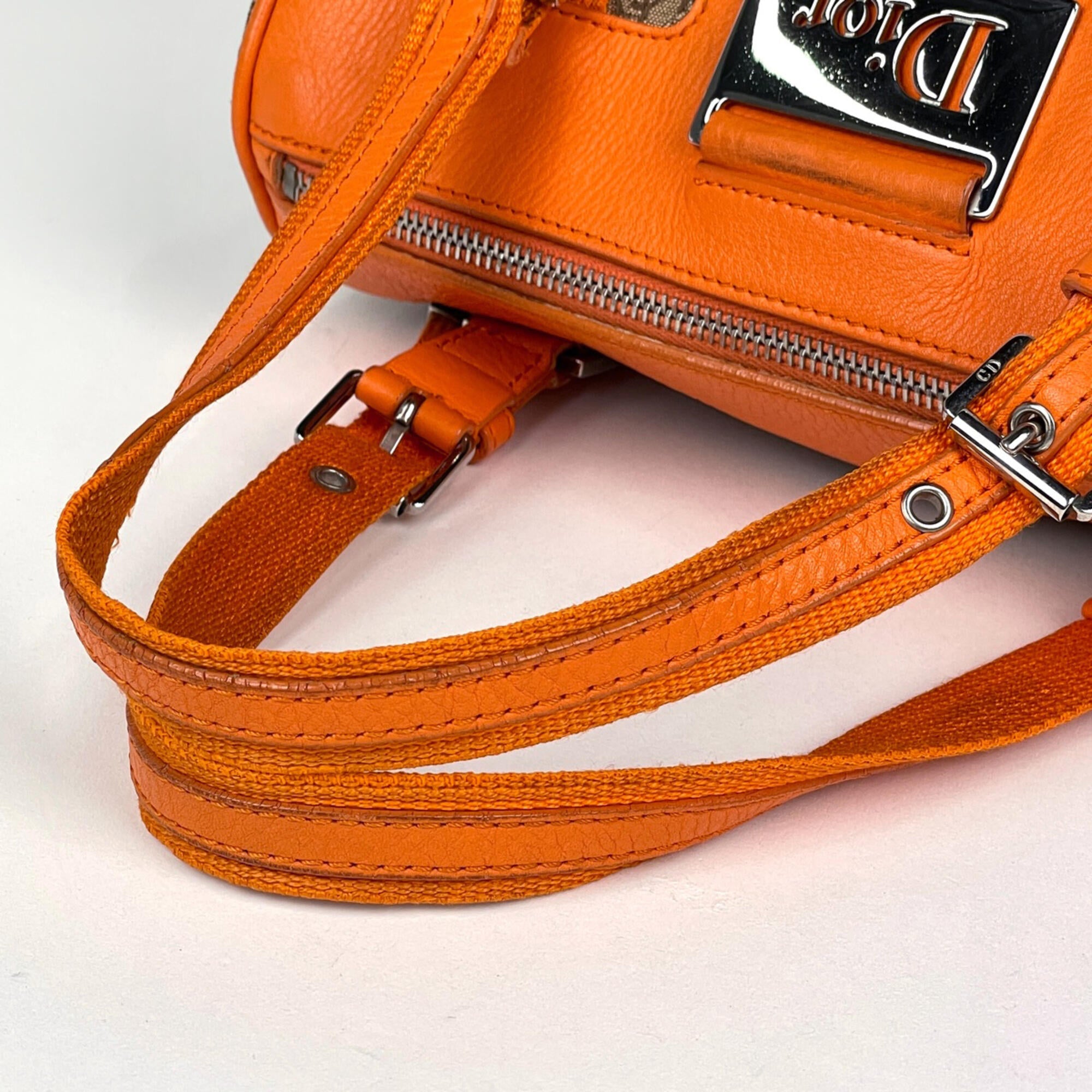 Christian Dior Beige Orange Canvas Leather Handbag (Pre-Owned)