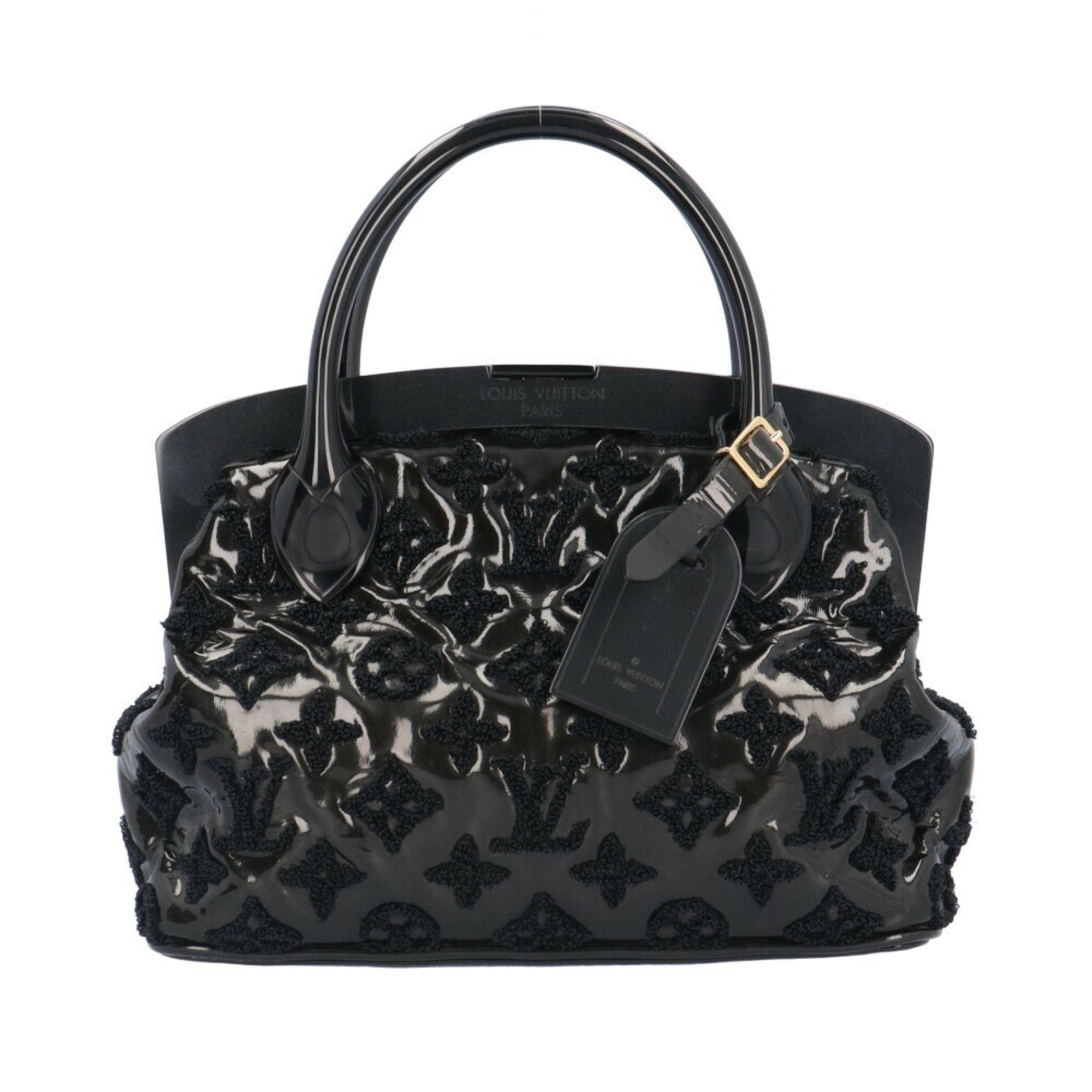 Louis Vuitton Black Patent Leather Pile Fabric Handbag (Pre-Owned)