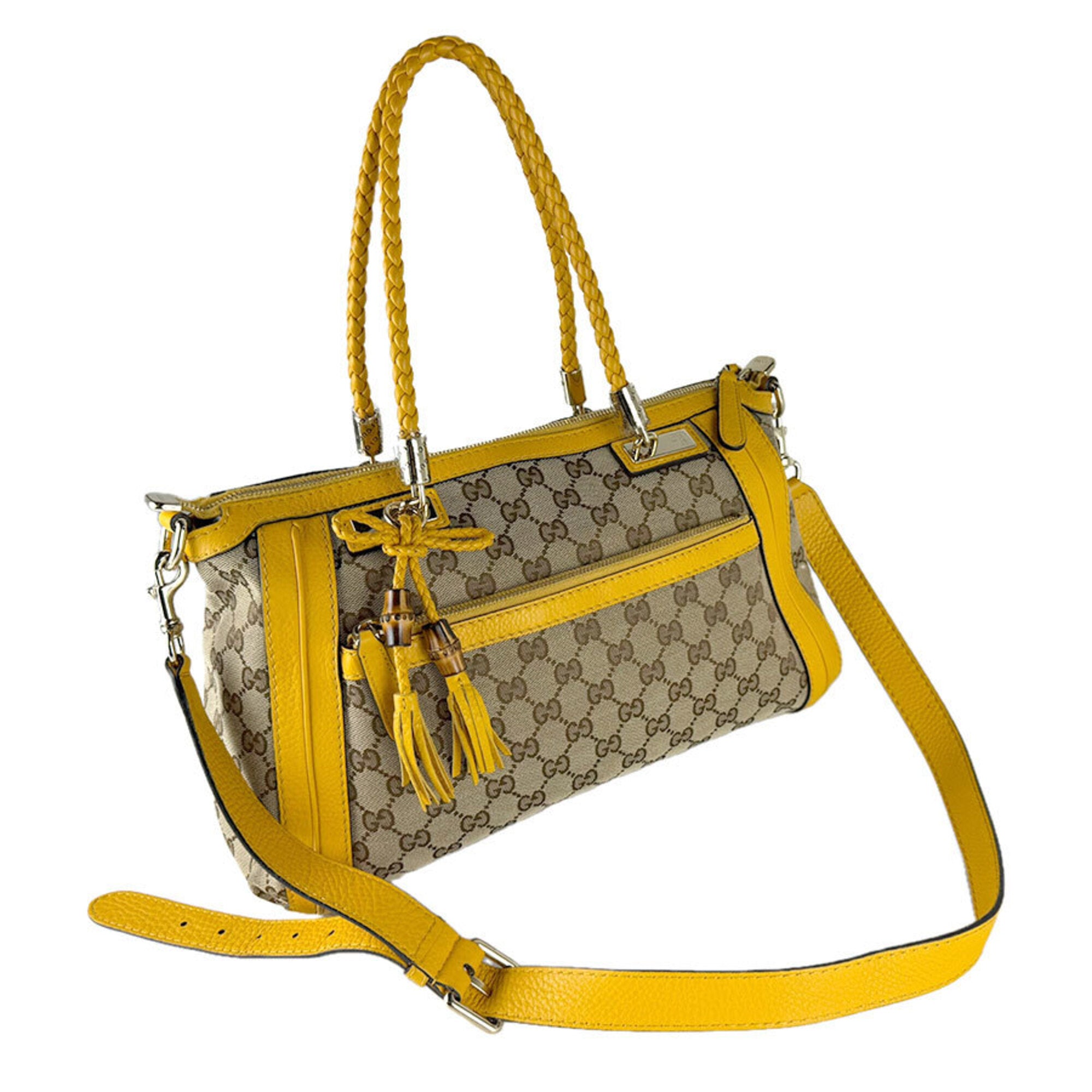 Gucci Brown Yellow Gg Canvas Leather Handbag Shoulder Bag (Pre-Owned)