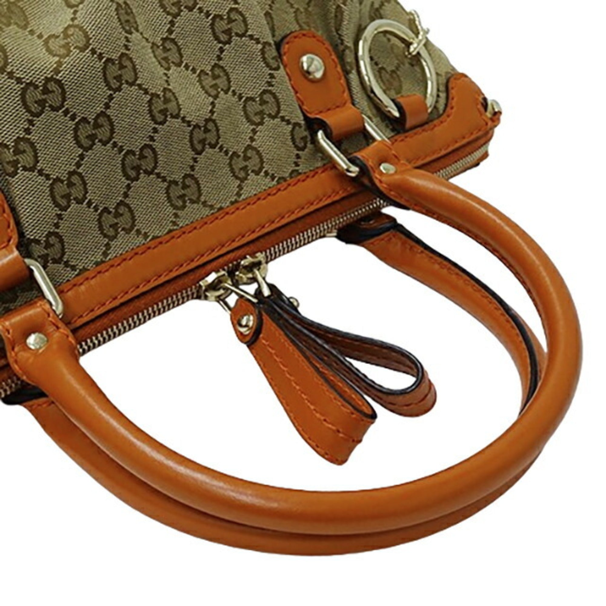 Gucci Beige Brown Orange Gg Canvas Leather Handbag Shoulder Bag (Pre-Owned)