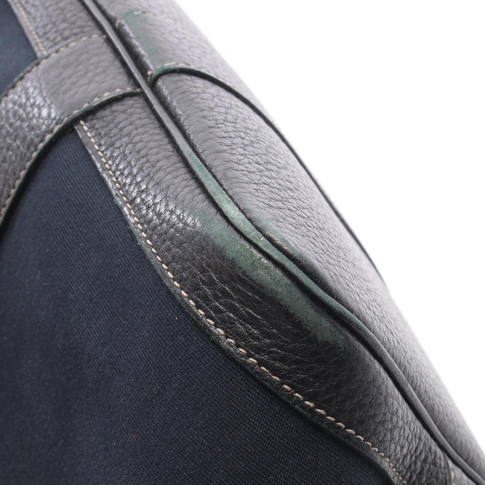 Hermes Black Toile Officier Leather Canvas Handbag Tote Bag (Pre-Owned)