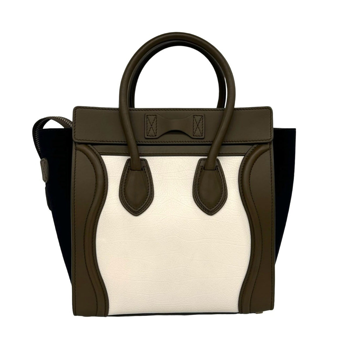 Celine Brown Ivory Navy Leather Handbag Tote Bag (Pre-Owned)