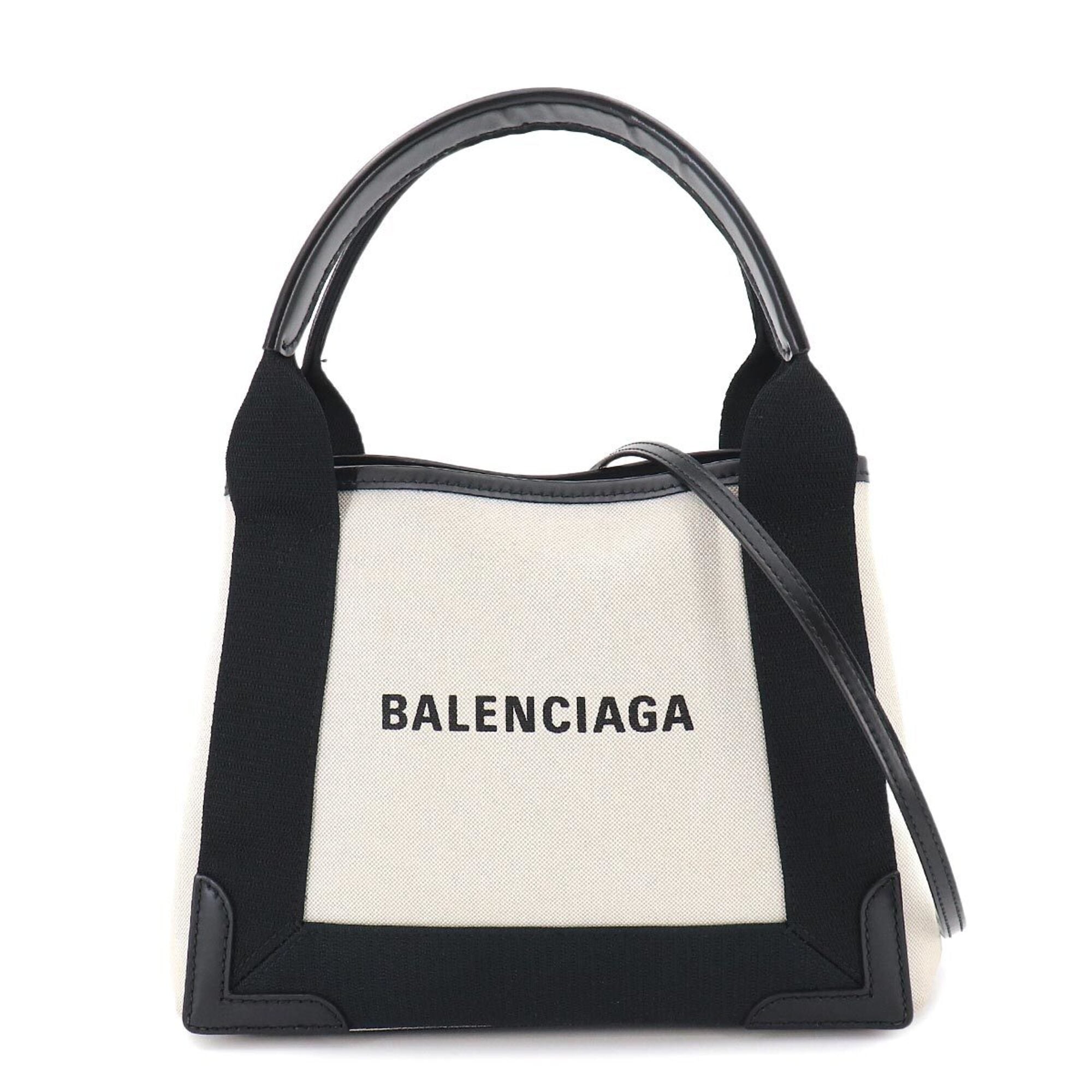 Balenciaga Black White Canvas Leather Handbag Tote Bag (Pre-Owned)
