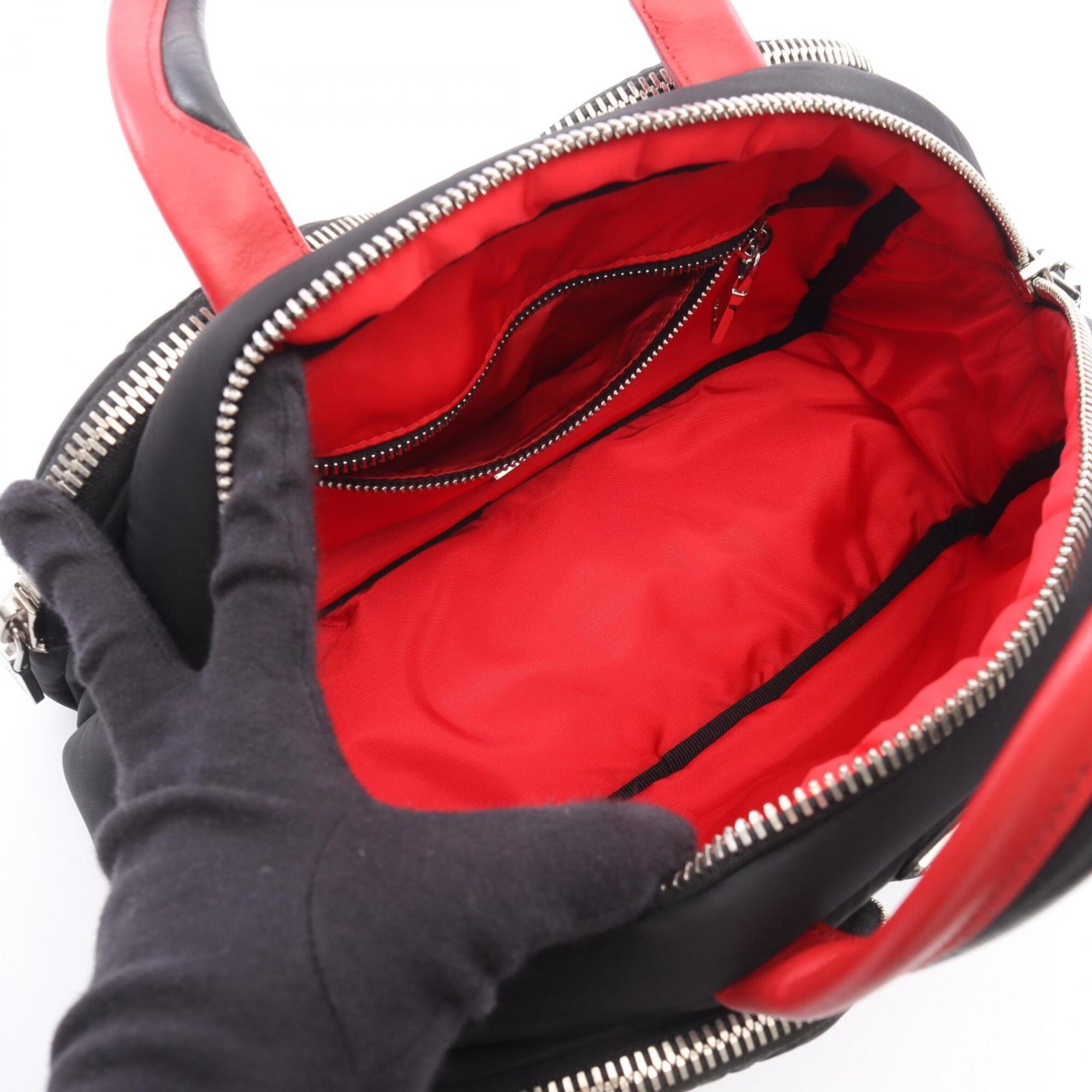 Prada Black Red Color Nylon Leather Handbag (Pre-Owned)