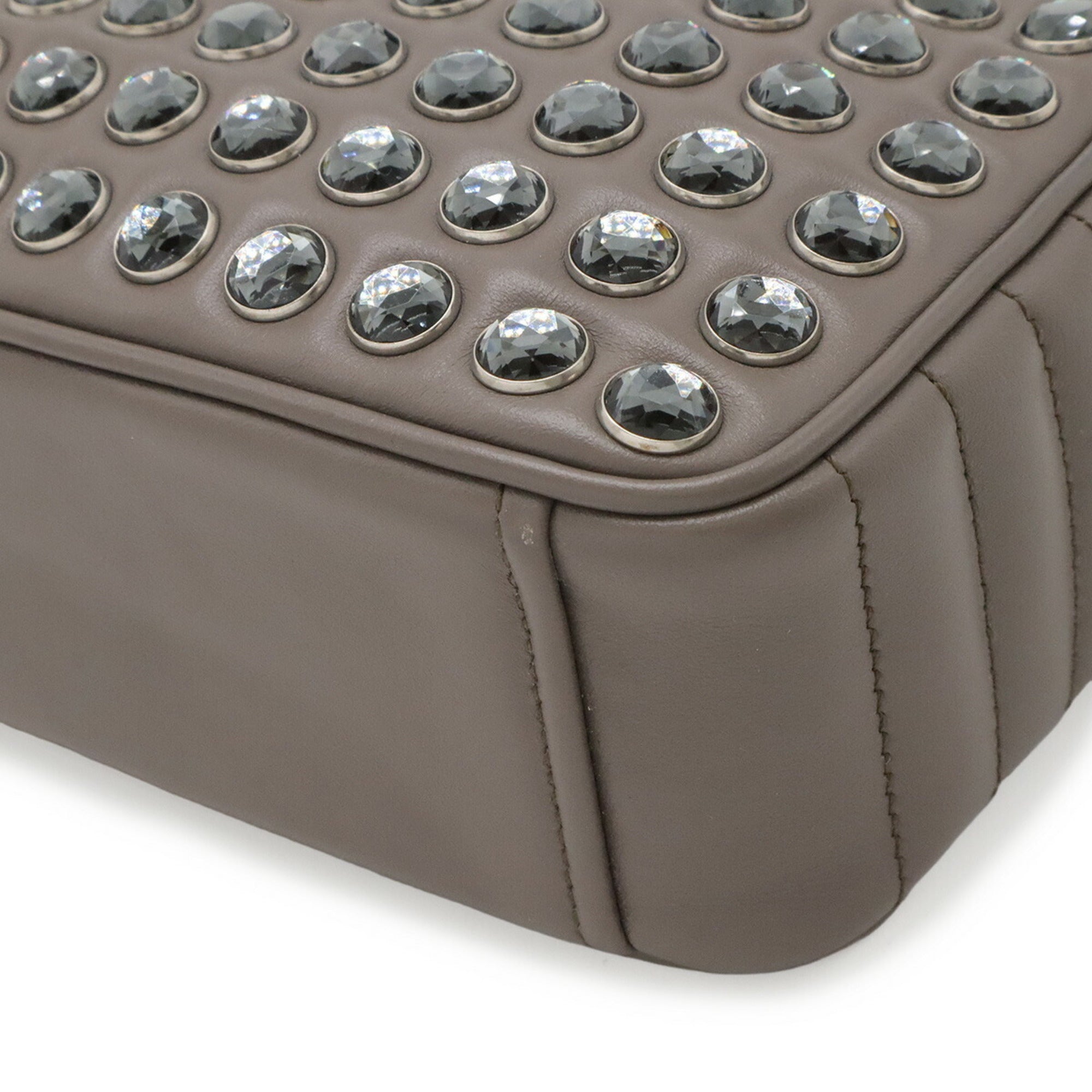 Prada Grayish Leather Clutch Bag Shoulder Bag (Pre-Owned)
