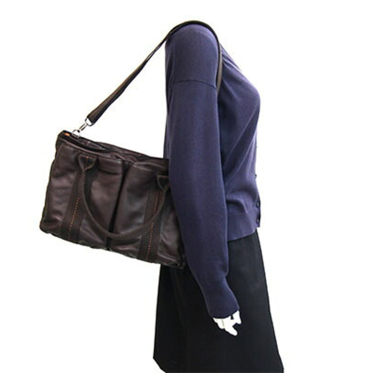 Hermes Caravan Horizontal Brown Veau Derma Shoulder Bag Tote Bag (Pre-Owned)