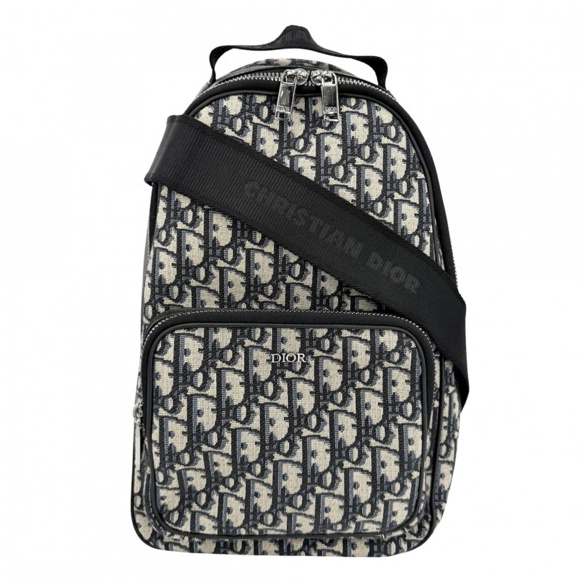 Dior Homme Beige Black Navy Jacquard Crossbody Bag Shoulder Bag (Pre-Owned)