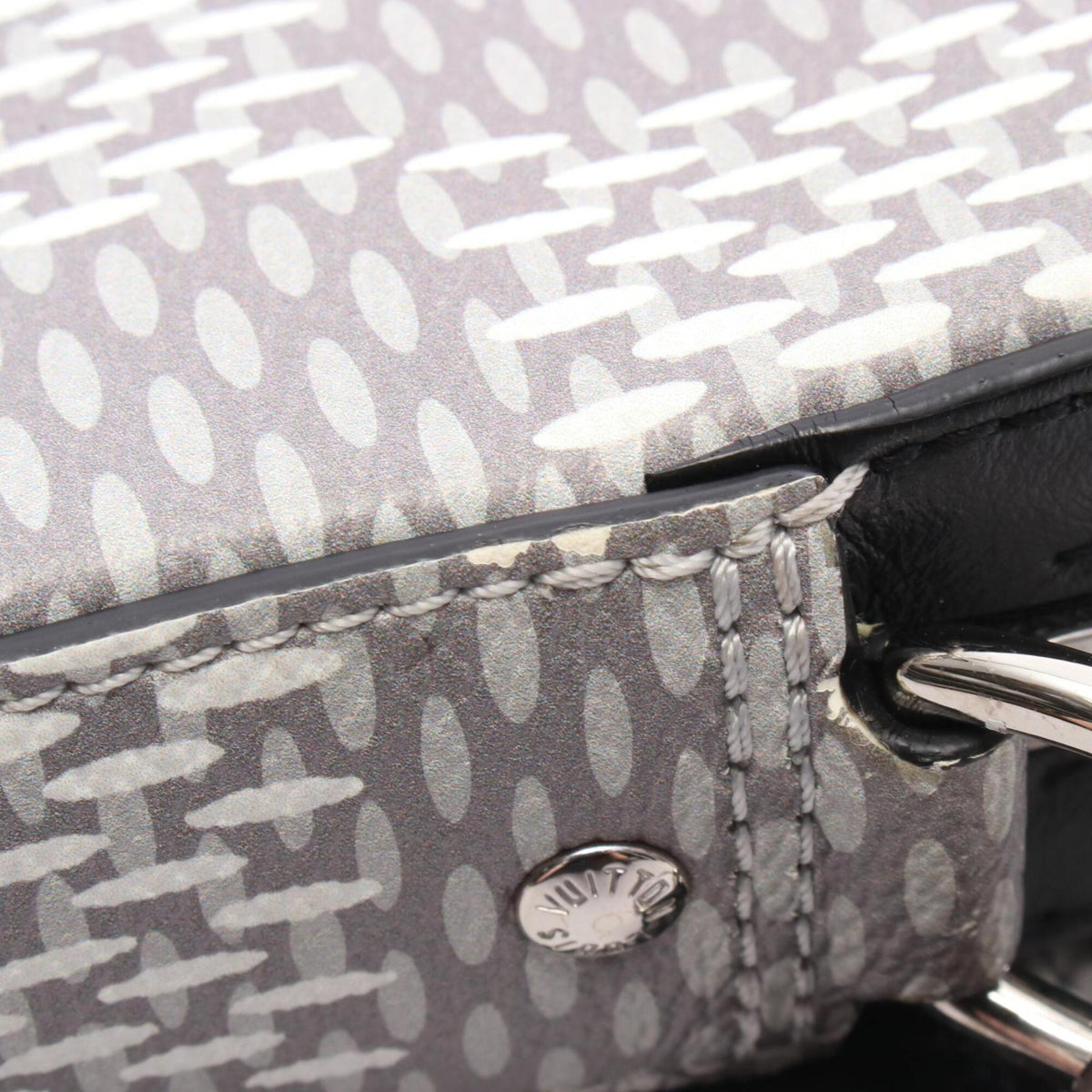 Louis Vuitton Gray White Coated Canvas Leather Handbag Shoulder Bag (Pre-Owned)