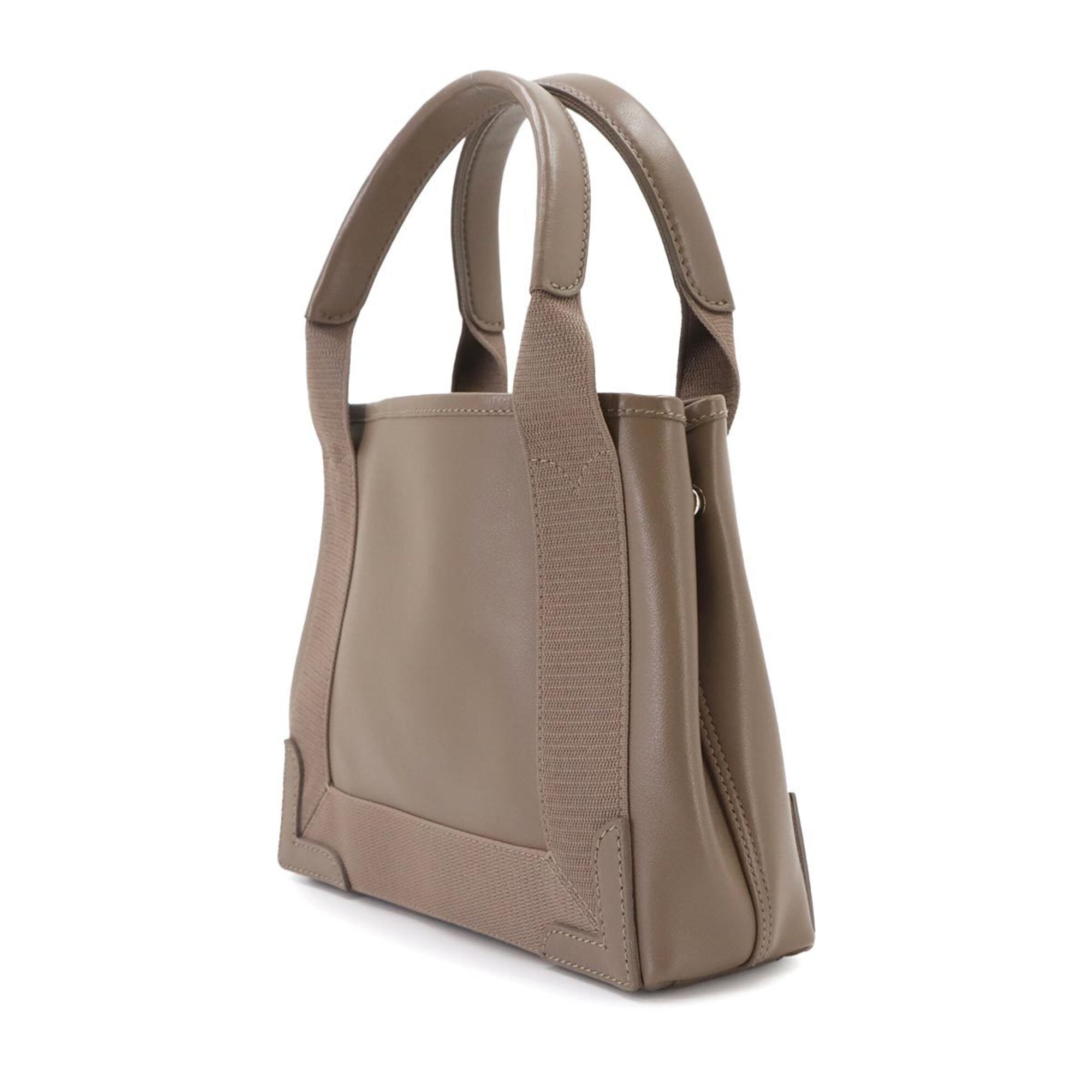 Balenciaga Brown Leather Canvas Handbag Pouch Tote Bag (Pre-Owned)