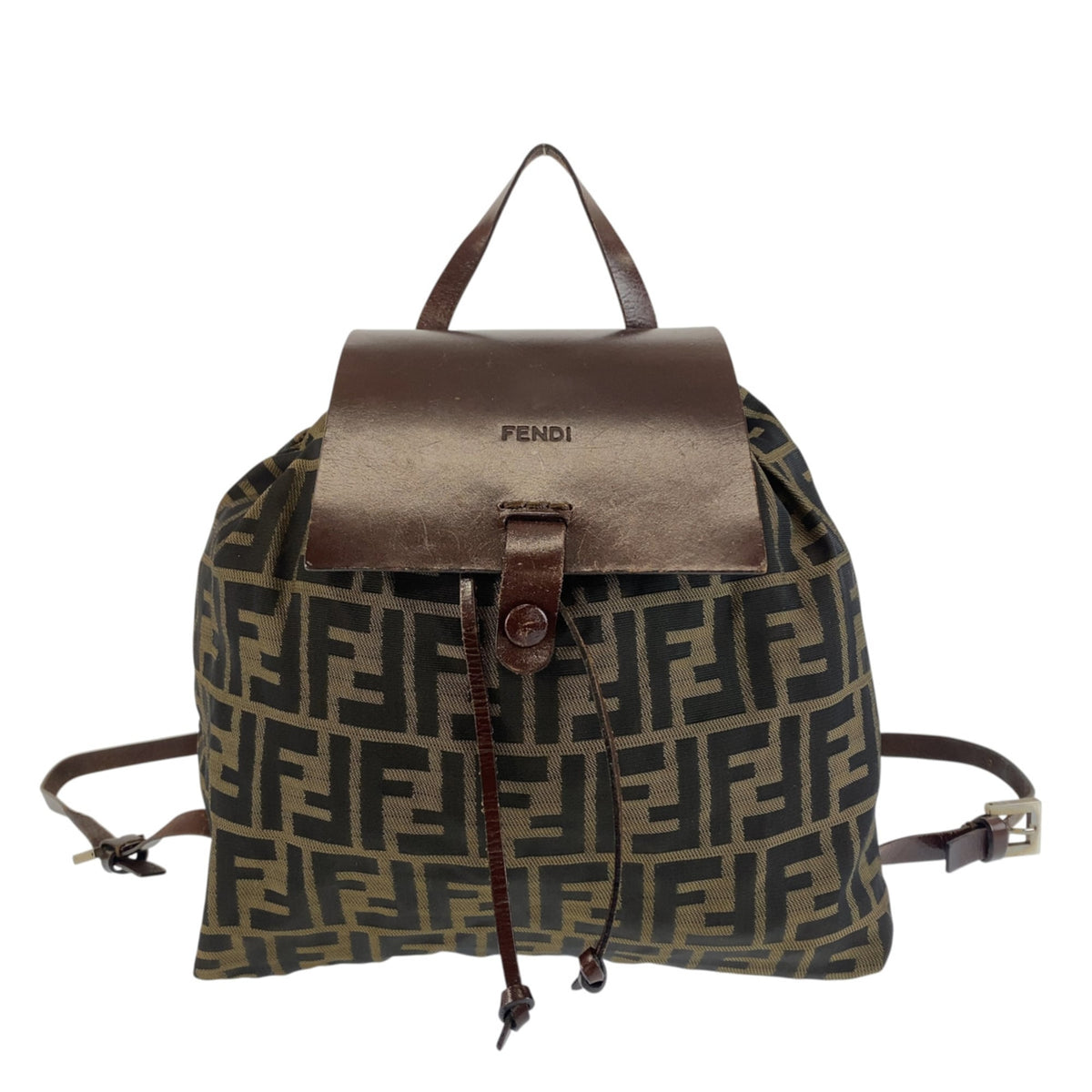 Fendi Black Brown Nylon Leather Backpack (Pre-Owned)