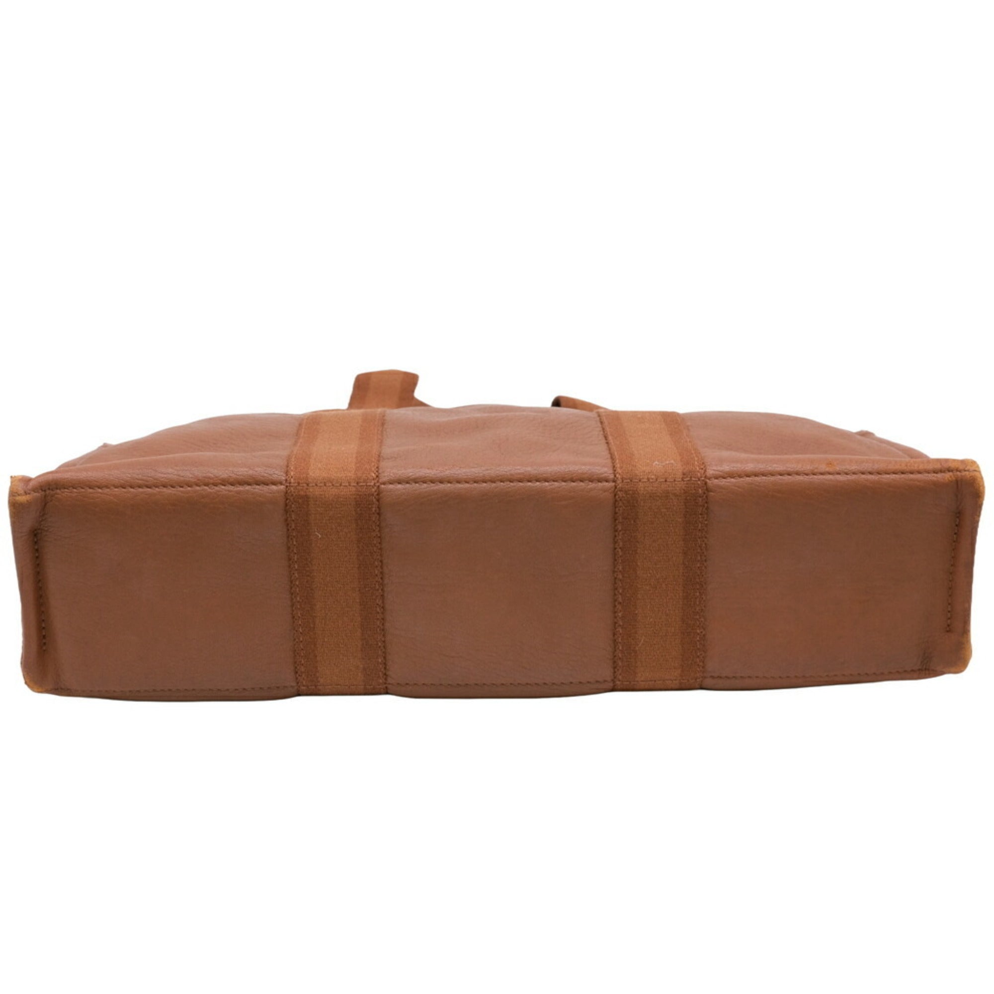 Hermes Brown Canvas Leather Handbag Tote Bag (Pre-Owned)