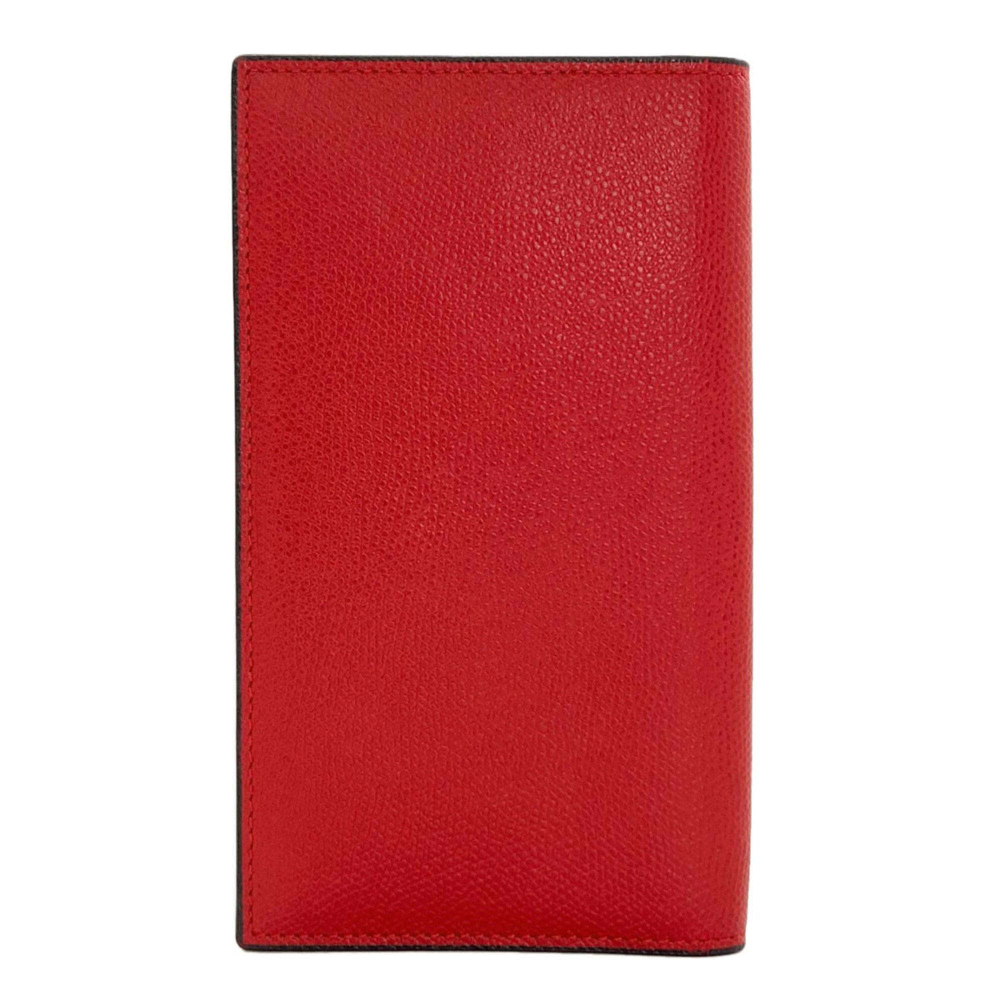 Valextra Red Color Leather Long Wallet (Bi-Fold) (Pre-Owned)
