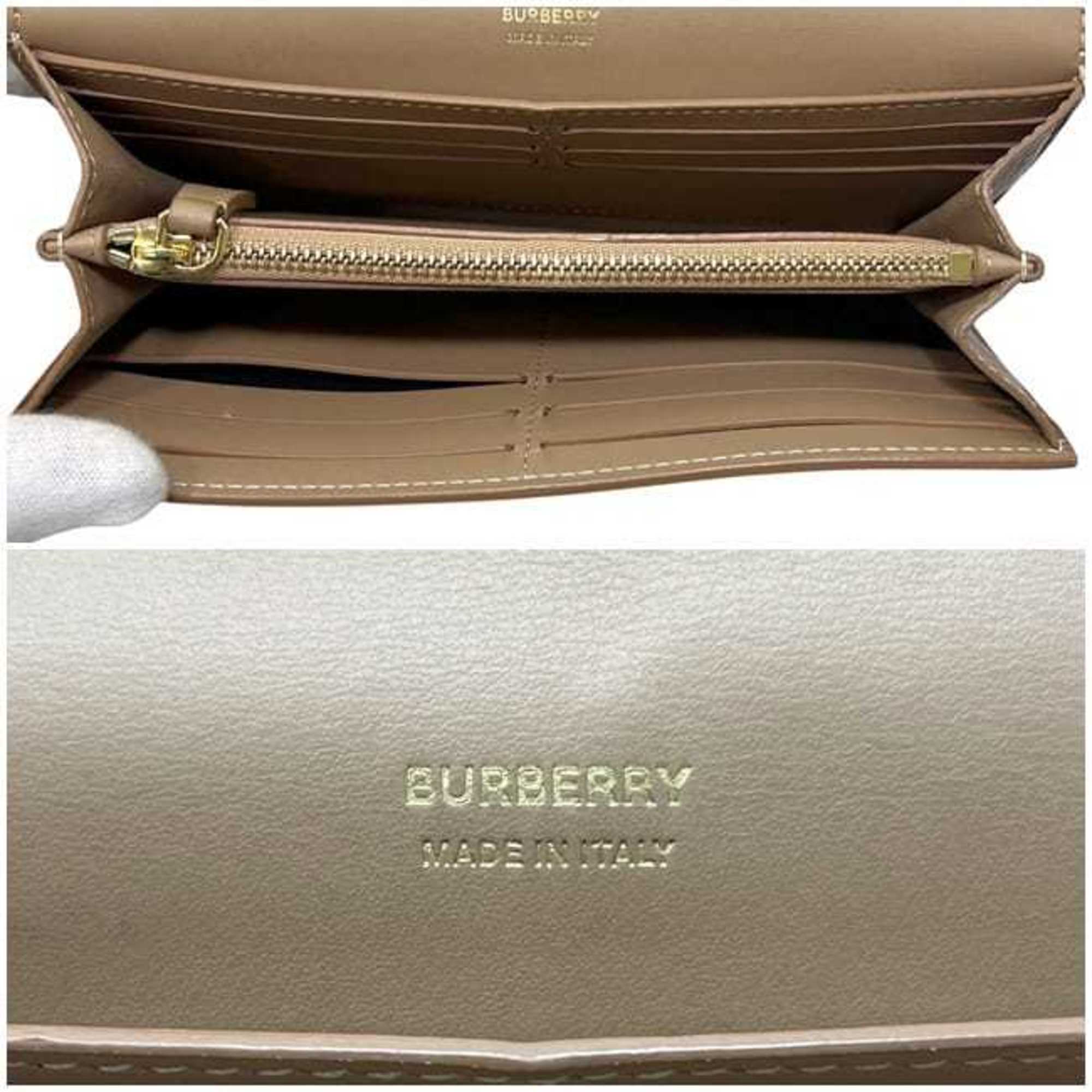 Burberry Beige Brown Leather Long Wallet (Bi-Fold) (Pre-Owned)