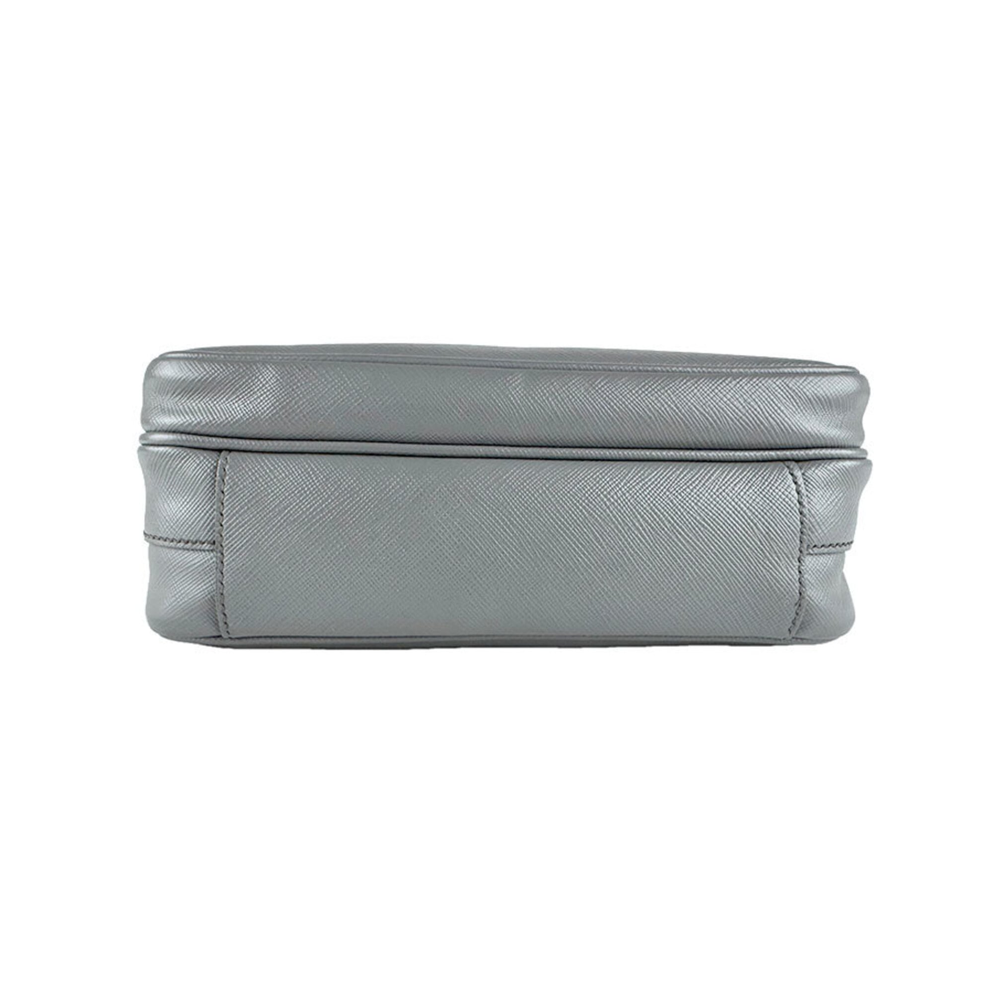 Prada Gray Leather Shoulder Bag (Pre-Owned)