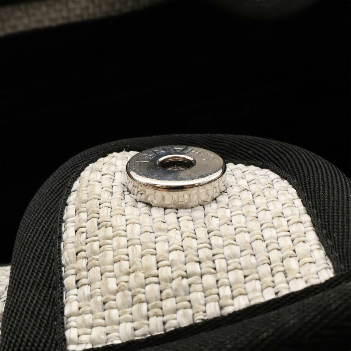 Chanel Black Light Gray White Raffia Shoulder Bag Tote Bag (Pre-Owned)