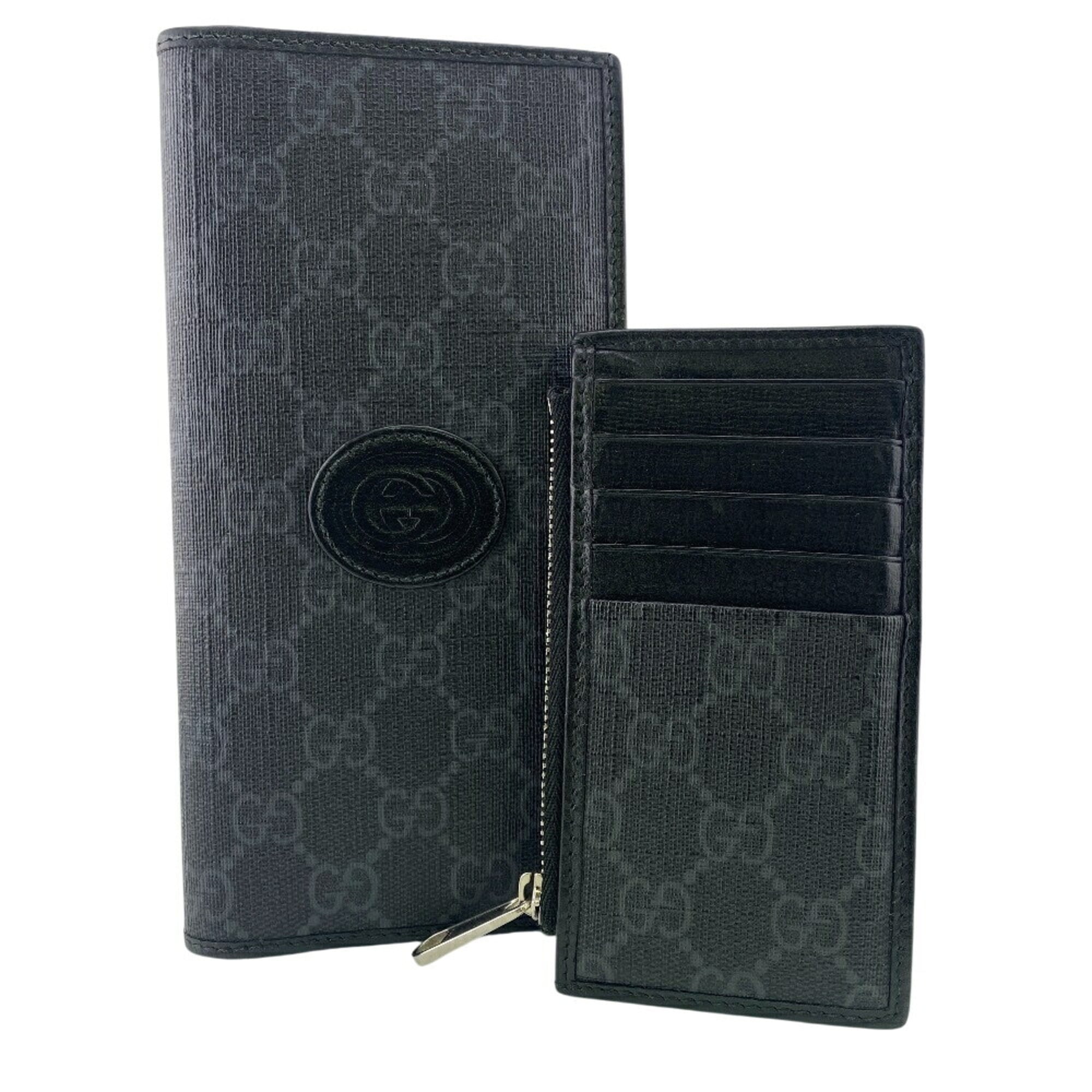 Gucci Gg Supreme Black Leather Long Wallet (Bi-Fold) (Pre-Owned)