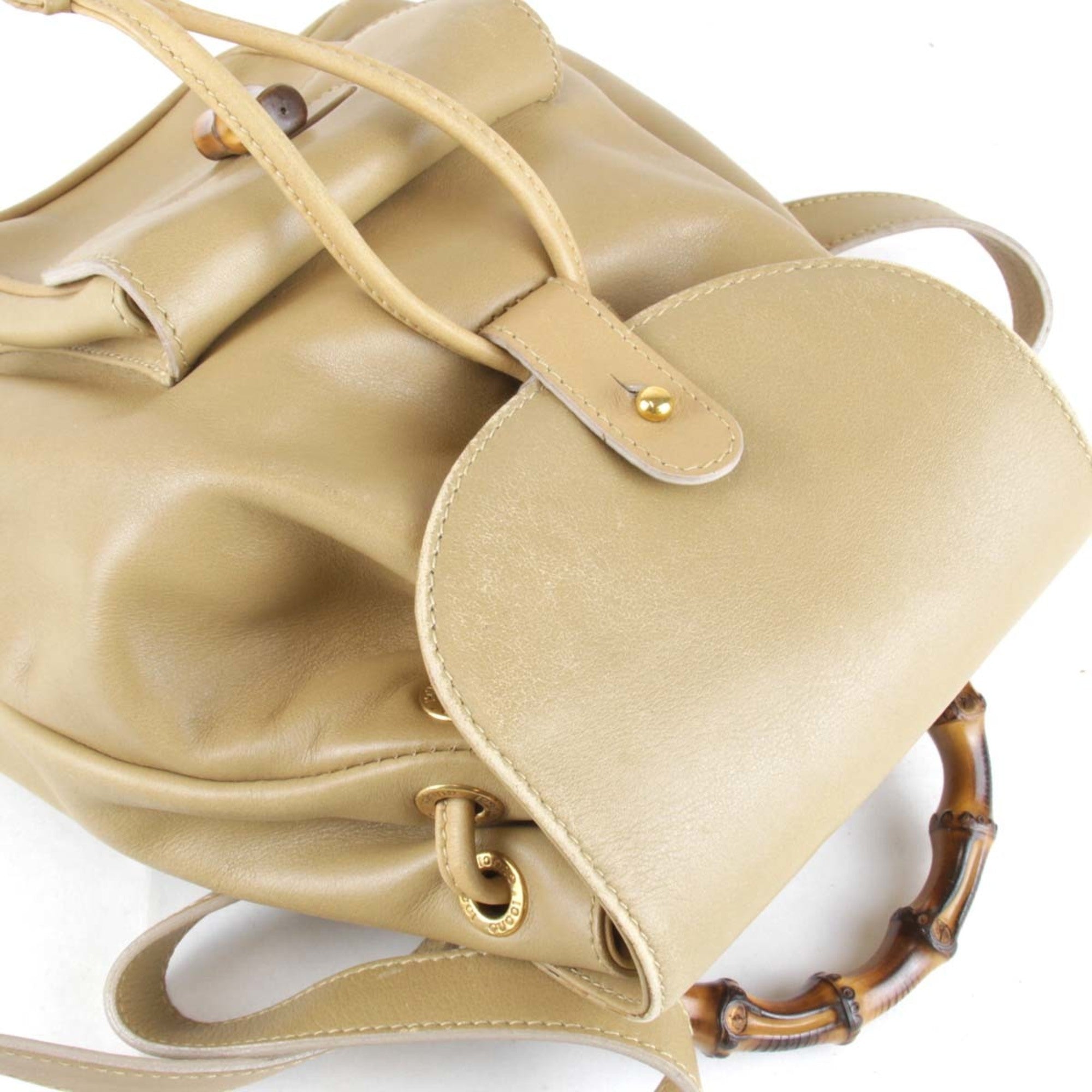 Gucci Bamboo Beige Leather Backpack (Pre-Owned)