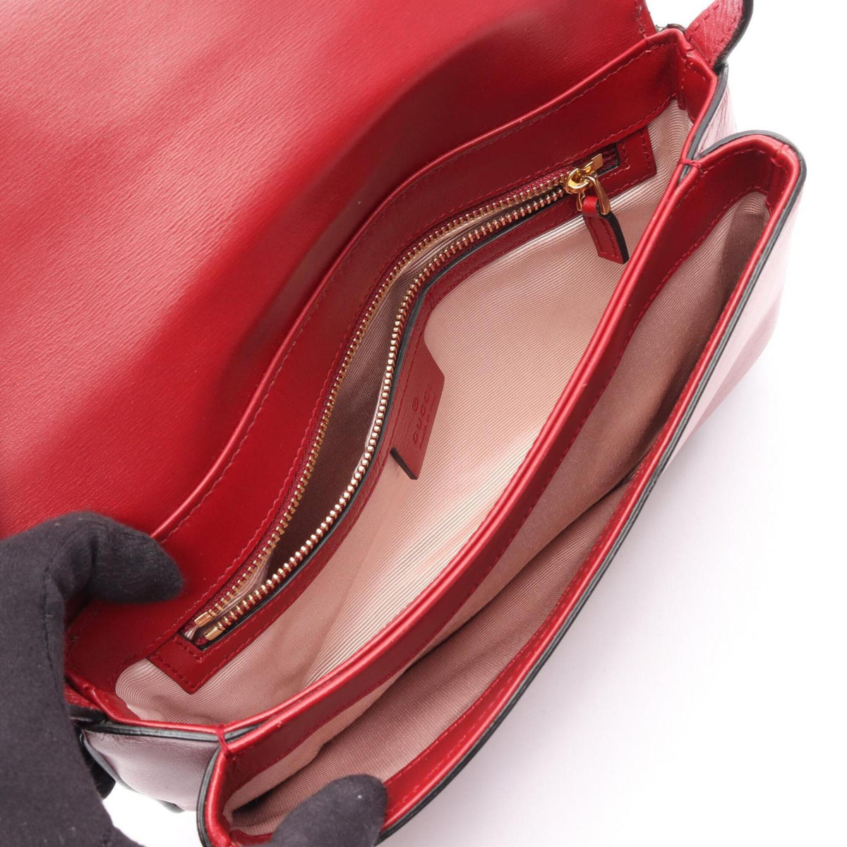 Gucci Black Red Color Leather Shoulder Bag (Pre-Owned)