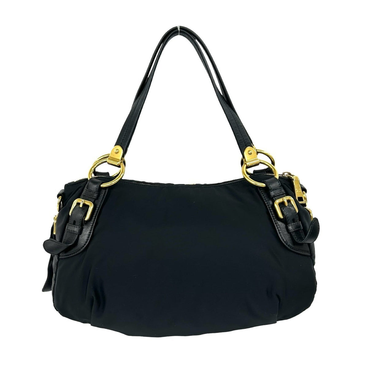 Prada Black Nylon Leather Shoulder Bag Tote Bag (Pre-Owned)