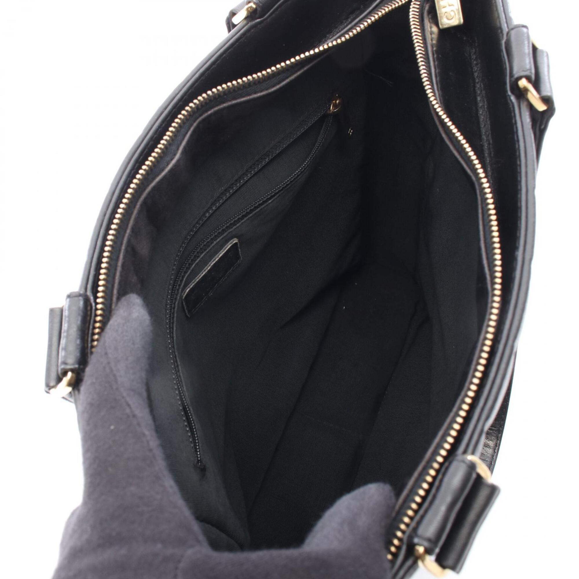 Chanel Black Leather Handbag Tote Bag (Pre-Owned)