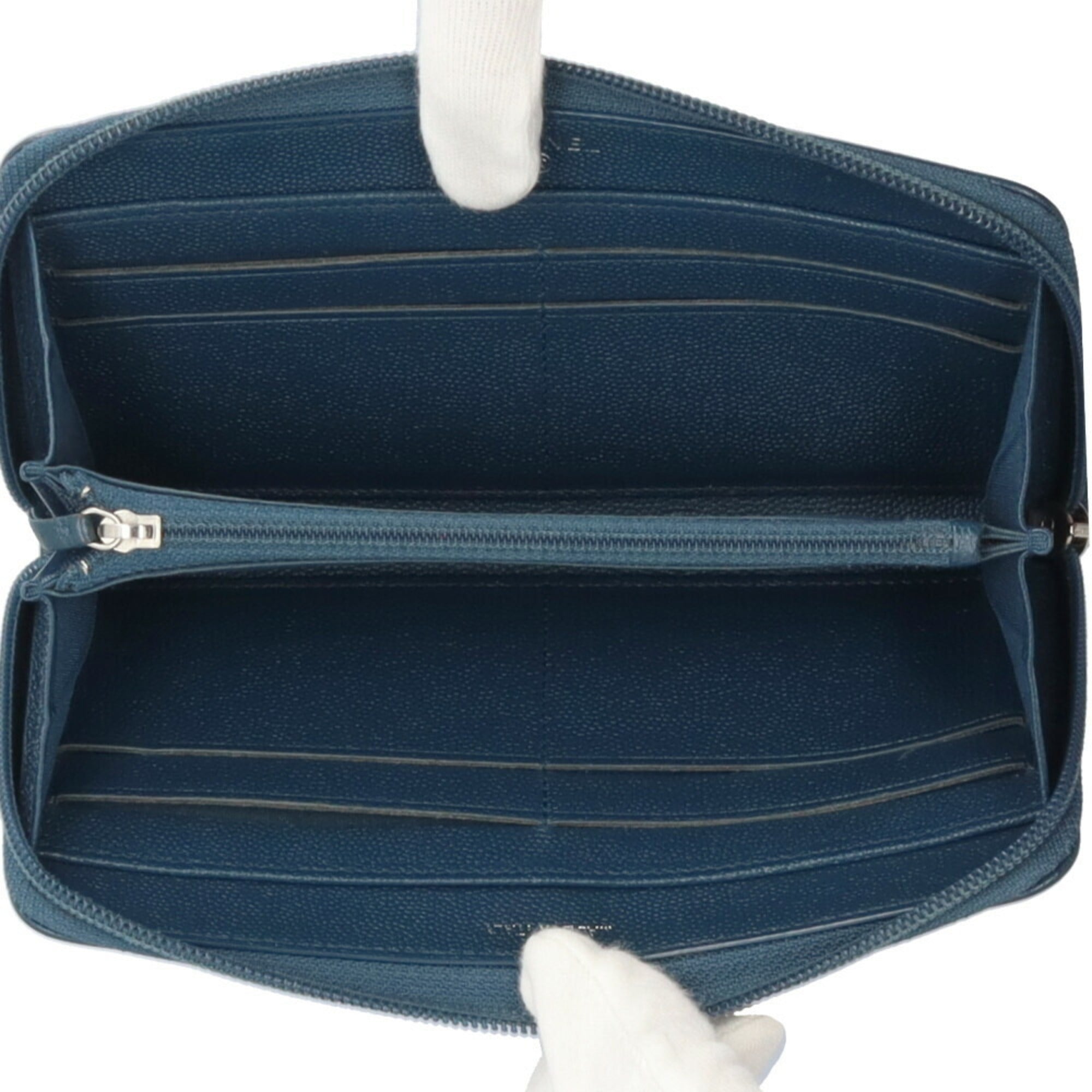 Chanel Blue Leather Long Wallet (Bi-Fold) (Pre-Owned)