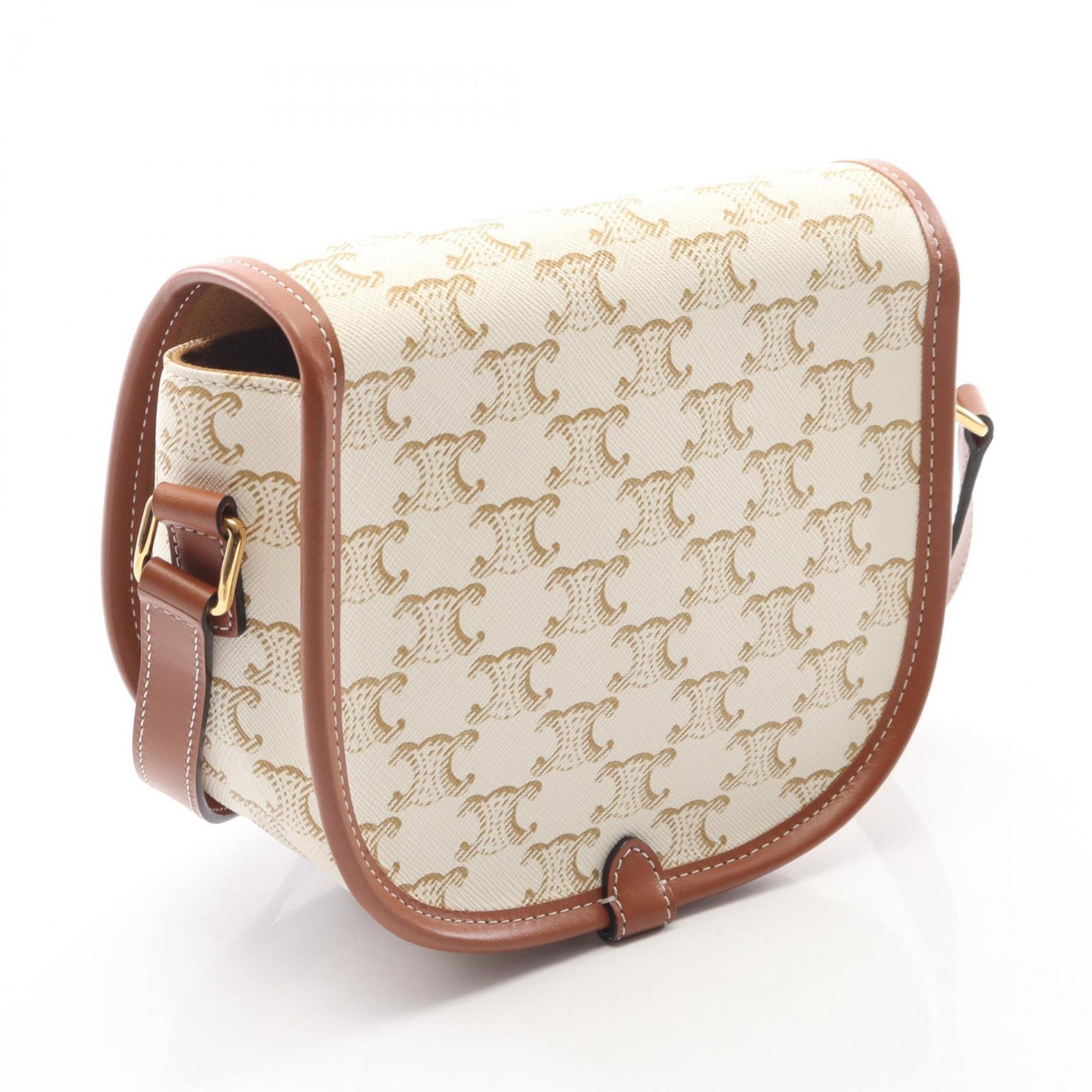 Celine Brown White Coated Canvas Leather Shoulder Bag (Pre-Owned)