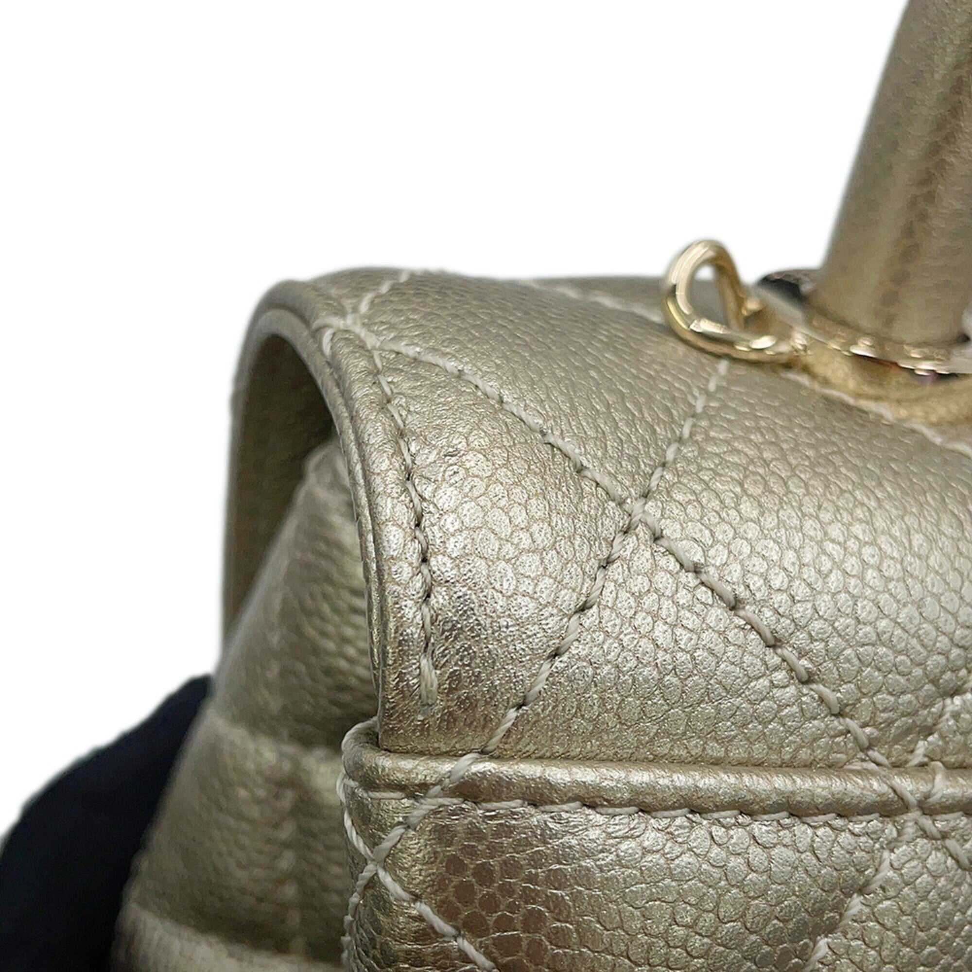 Chanel Gold Gold Brown Grained Calfskin Handbag Shoulder Bag (Pre-Owned)