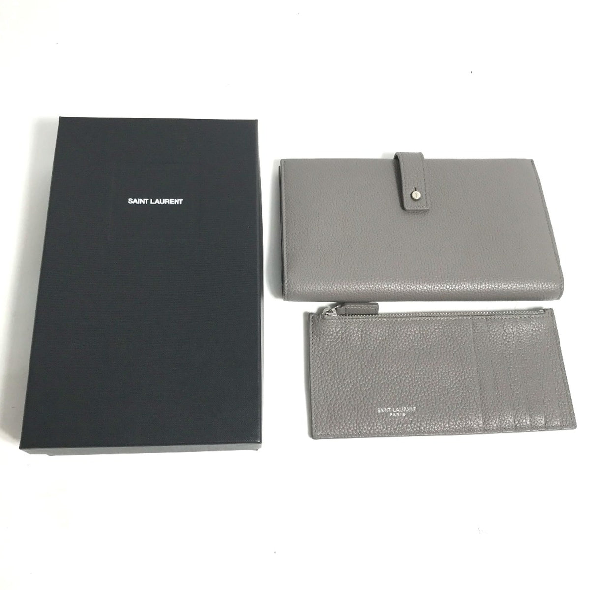 Yves Saint Laurent Gray Leather Long Wallet (Bi-Fold) (Pre-Owned)