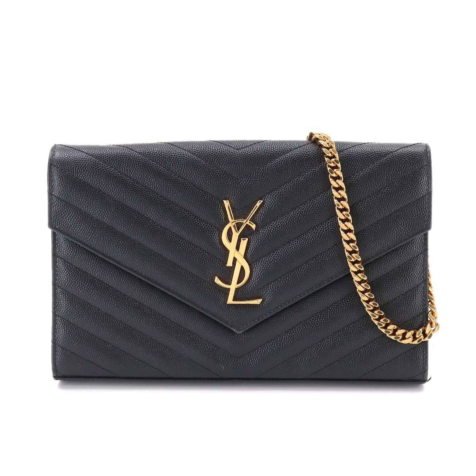 Saint Laurent Black Leather Chain/Shoulder Wallet (Pre-Owned)